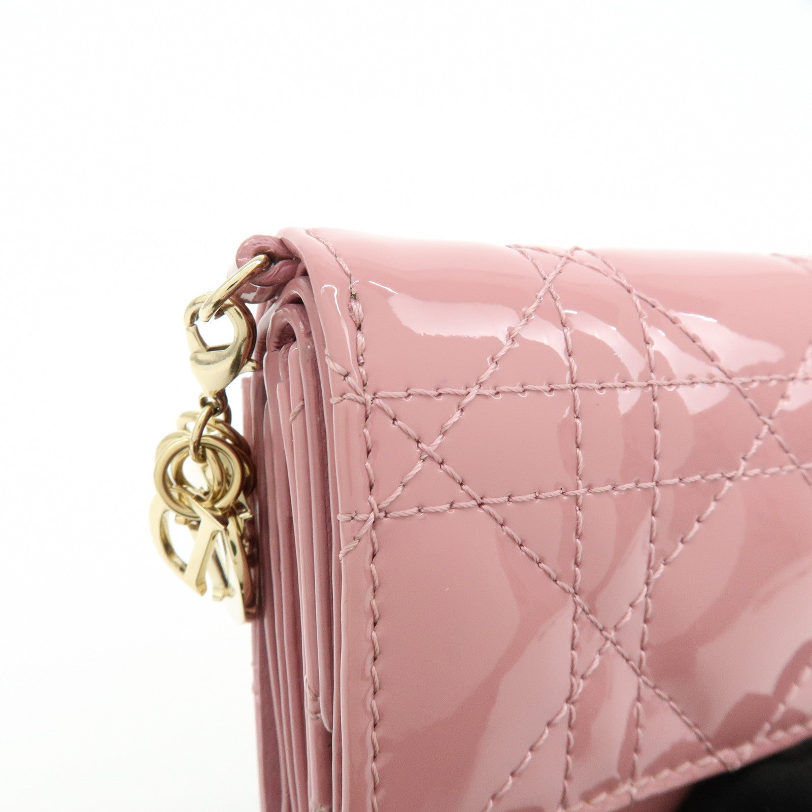 Christian Dior Cannage Patent Leather Bi-fold Compact Wallet Pink