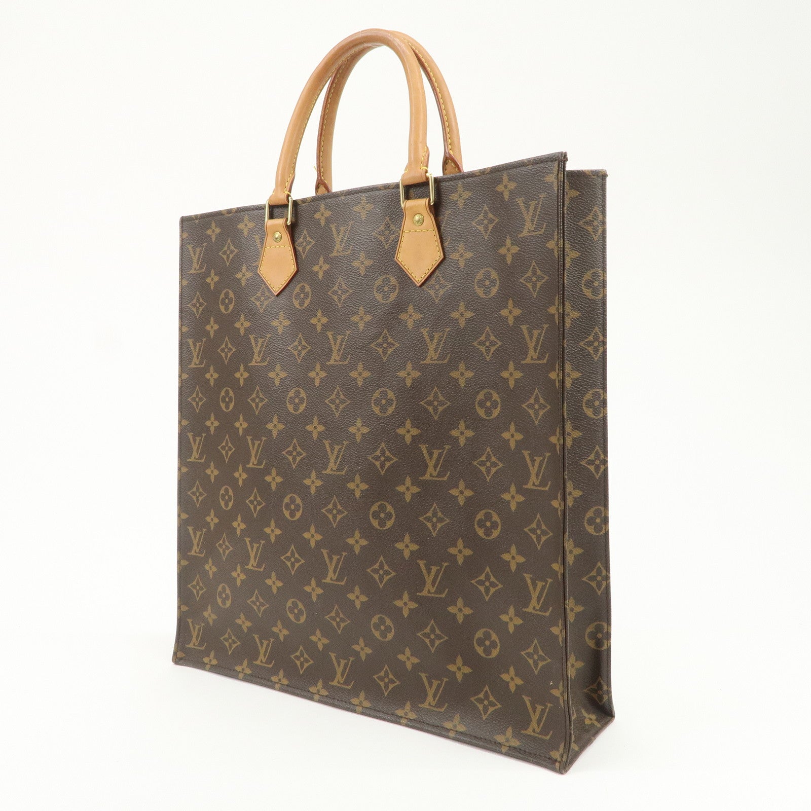 Louis Vuitton Monogram Sac Plat Tote Bag Hand Bag Brown M51140