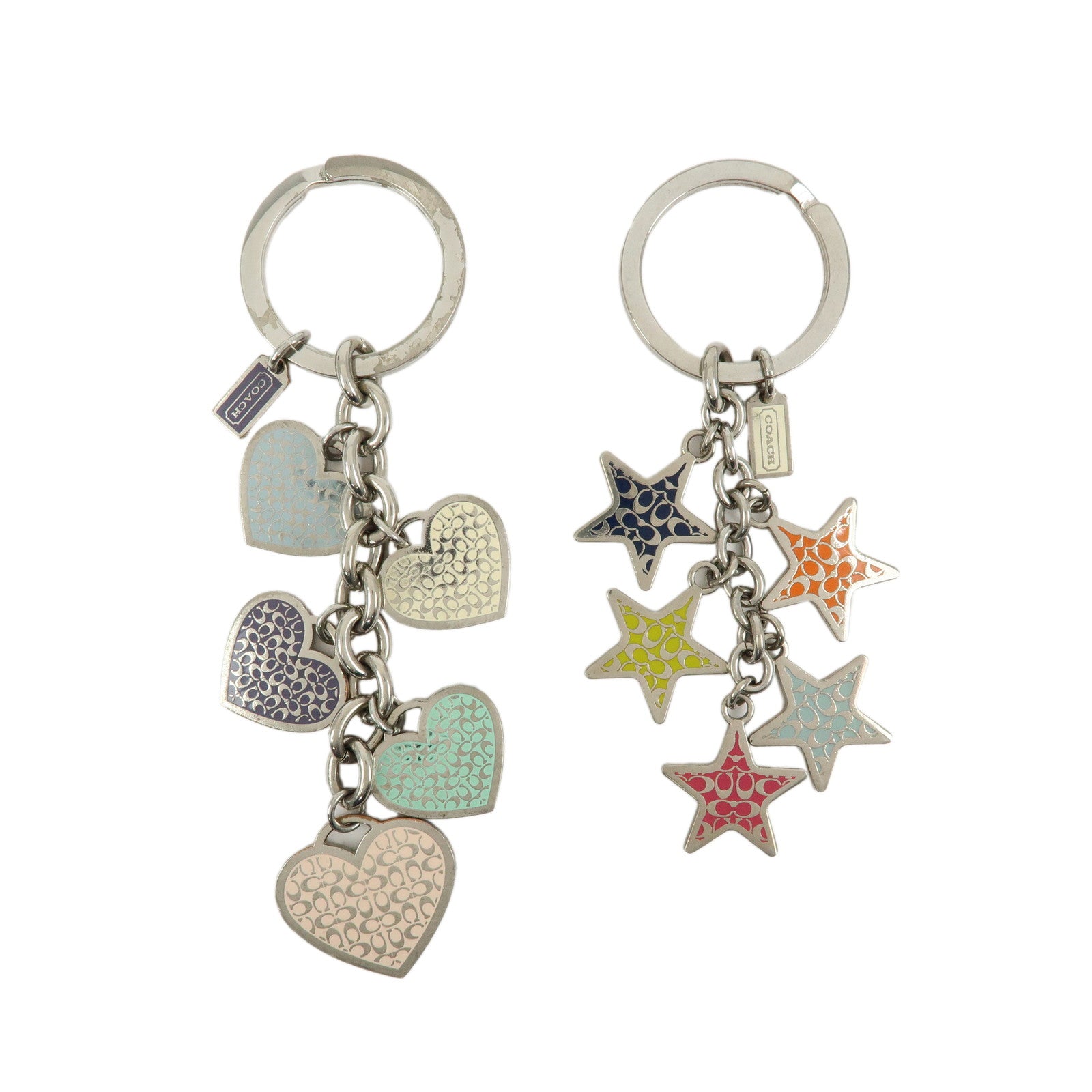 COACH Set of 2 Signature Metal Bag Charm Key Holder Multicolor