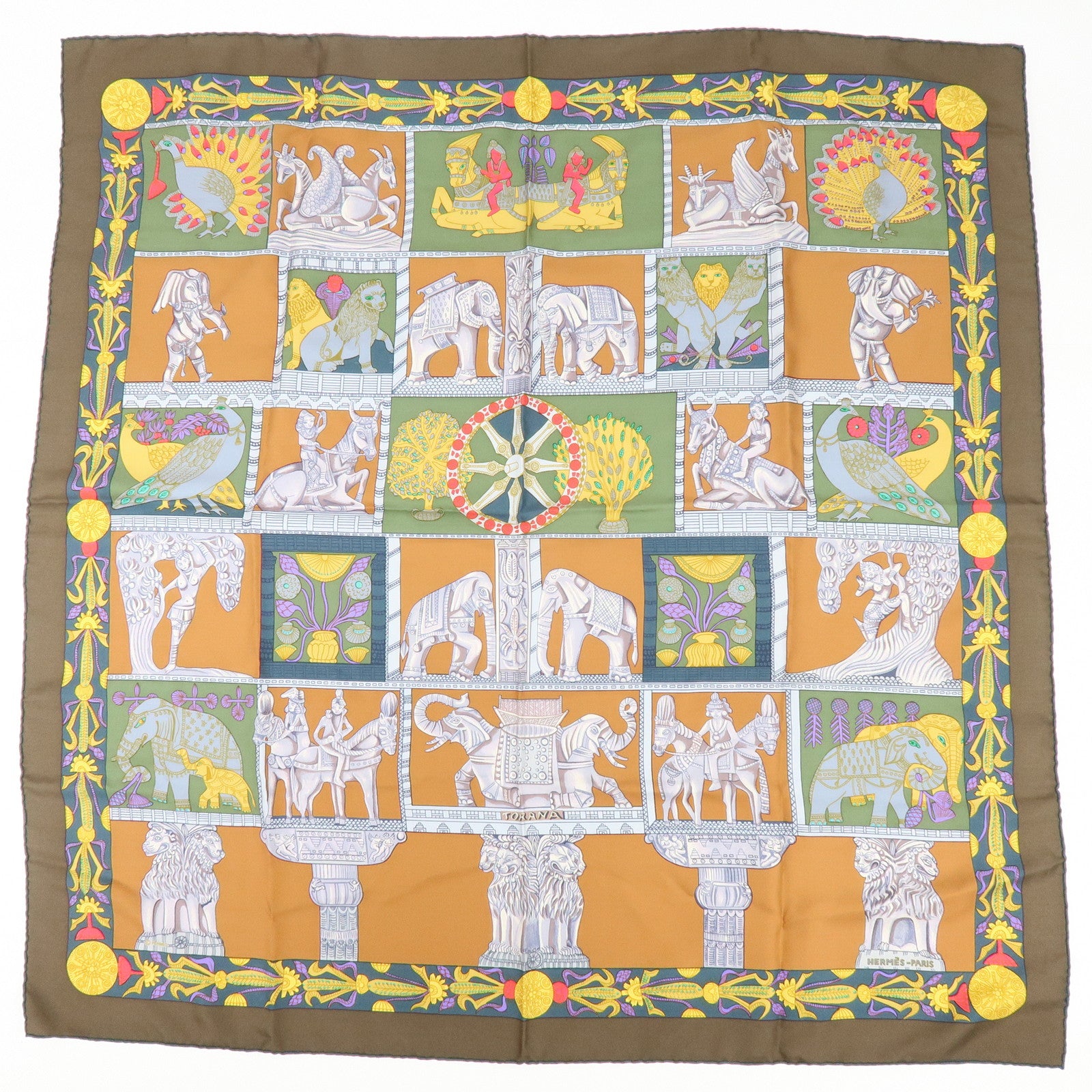 HERMES Carre 90 Set of 2 Silk 100% Scarf Brown Red