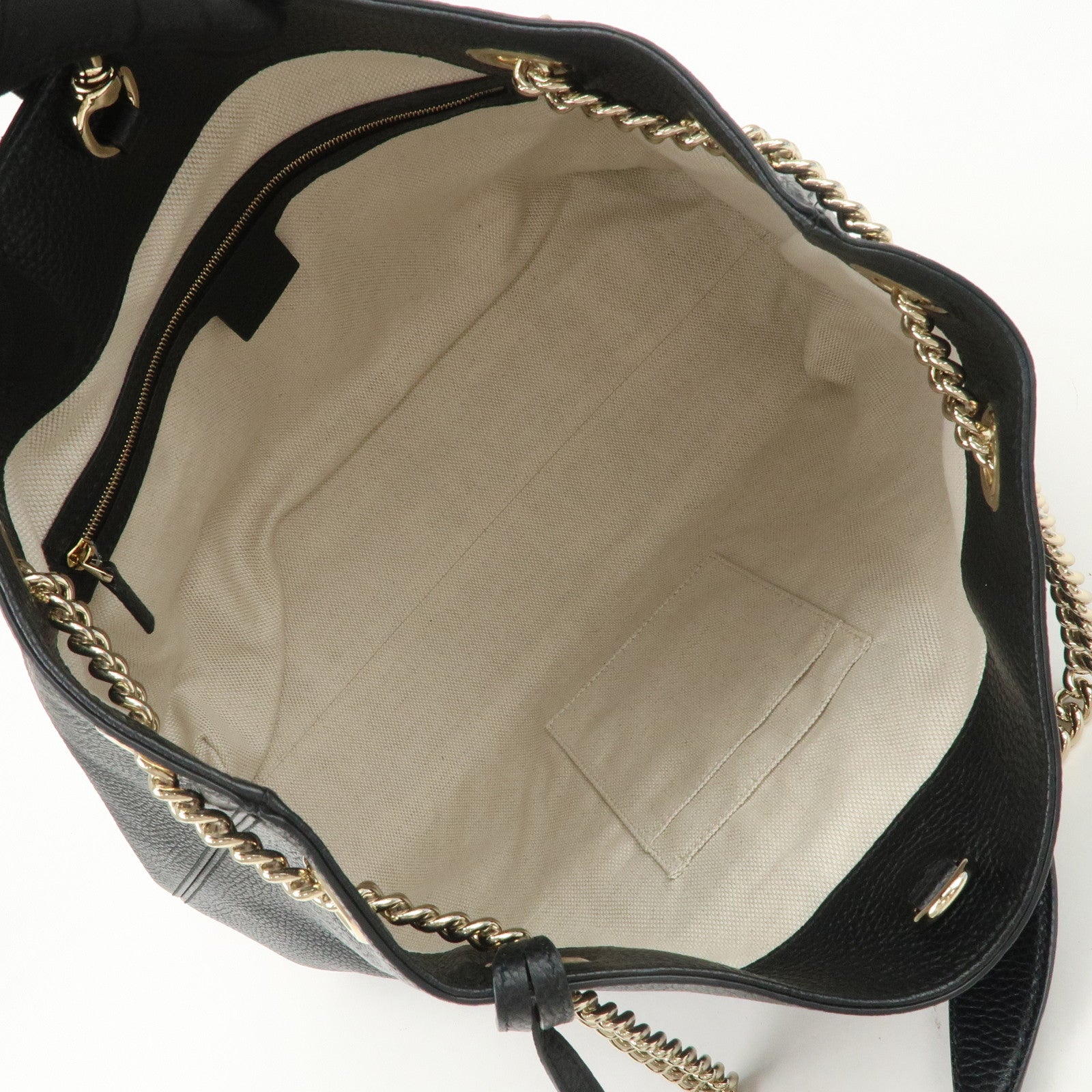 GUCCI SOHO Interlocking G Leather Chain Shoulder Bag Black 536196