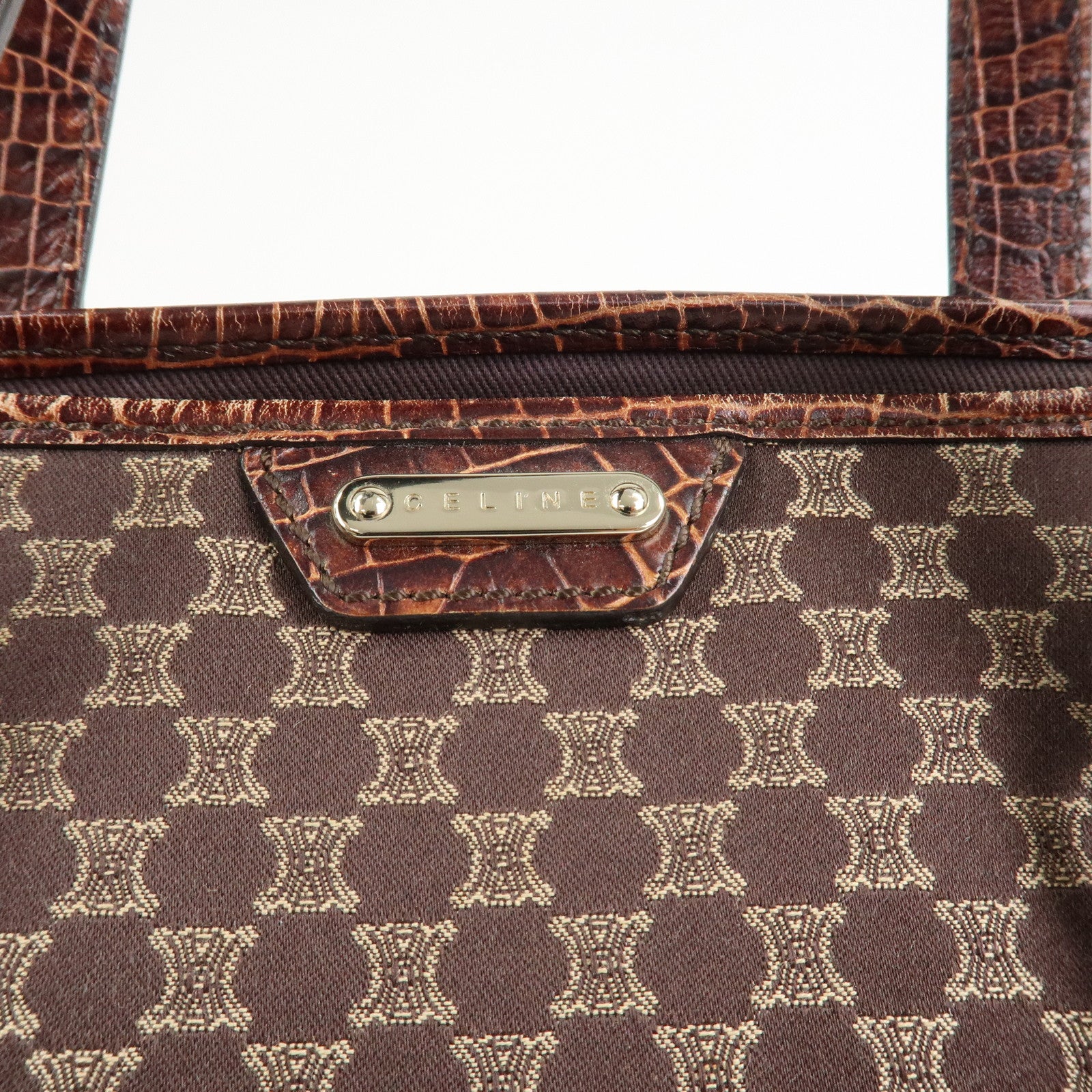 CELINE Macadam Canvas Embossed Leather Tote Bag Shoulder Bag Brown