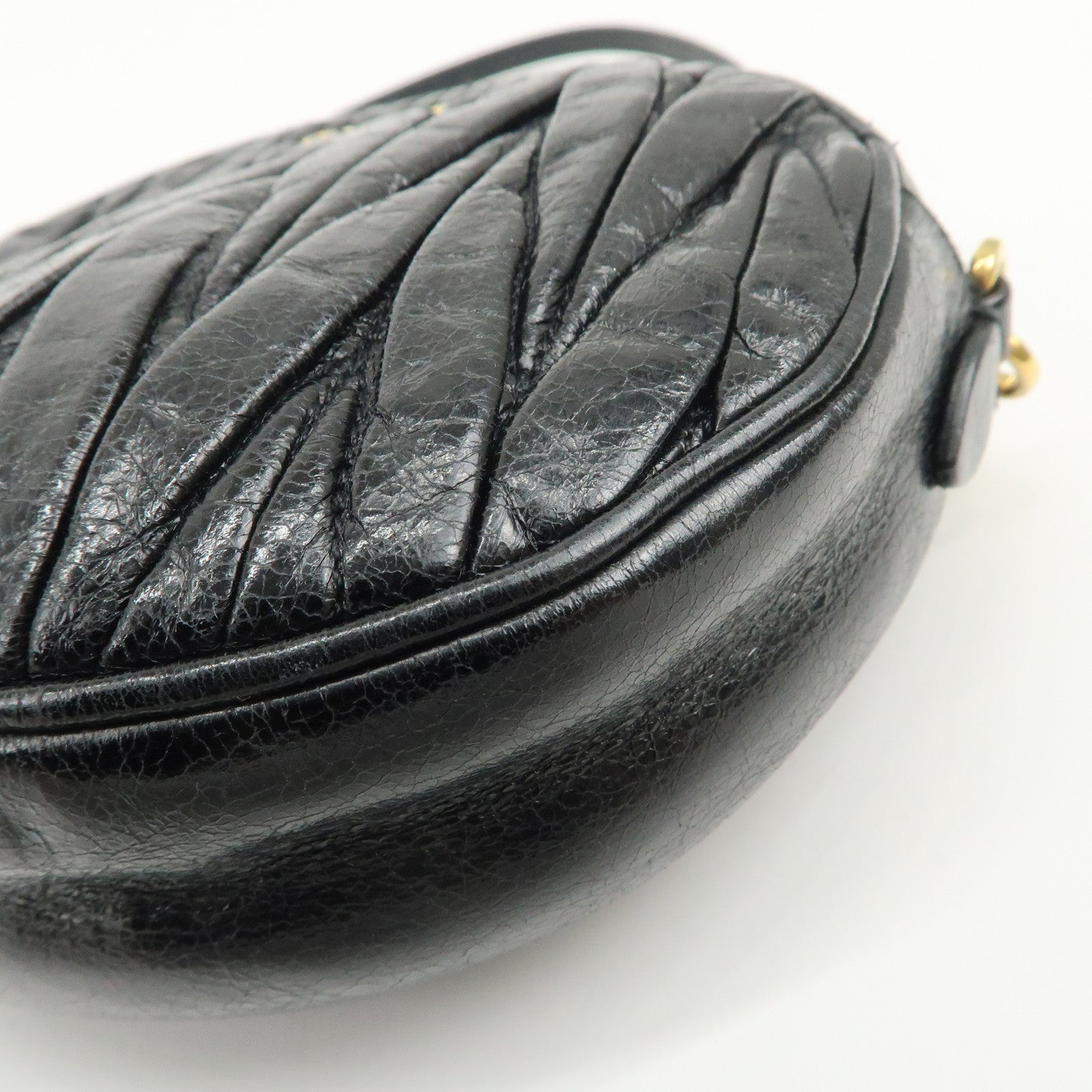 MIU MIU Logo Matelasse Leather Hand Bag Mini Bag Black