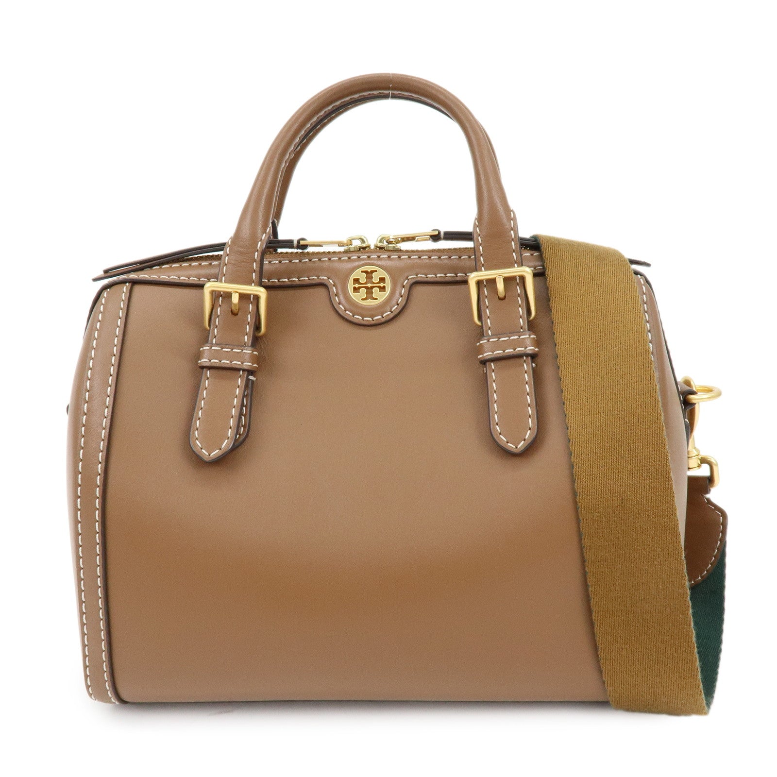 TORY BURCH T Monogram Leather 2Way Bag Barrel Shoulder Bag Brown