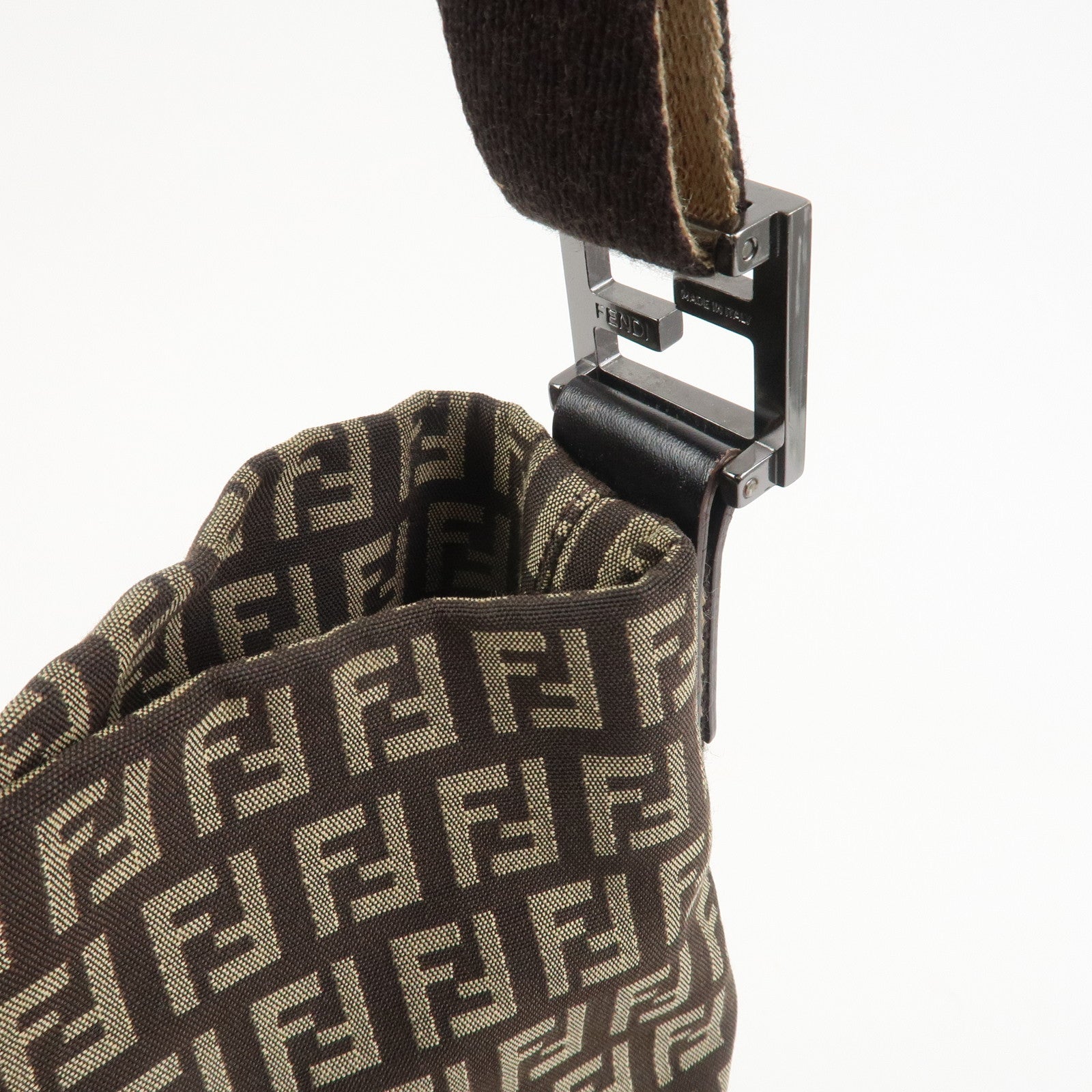 FENDI Zucchino Canvas Shoulder Bag Crossbody Bag Brown 8BR318