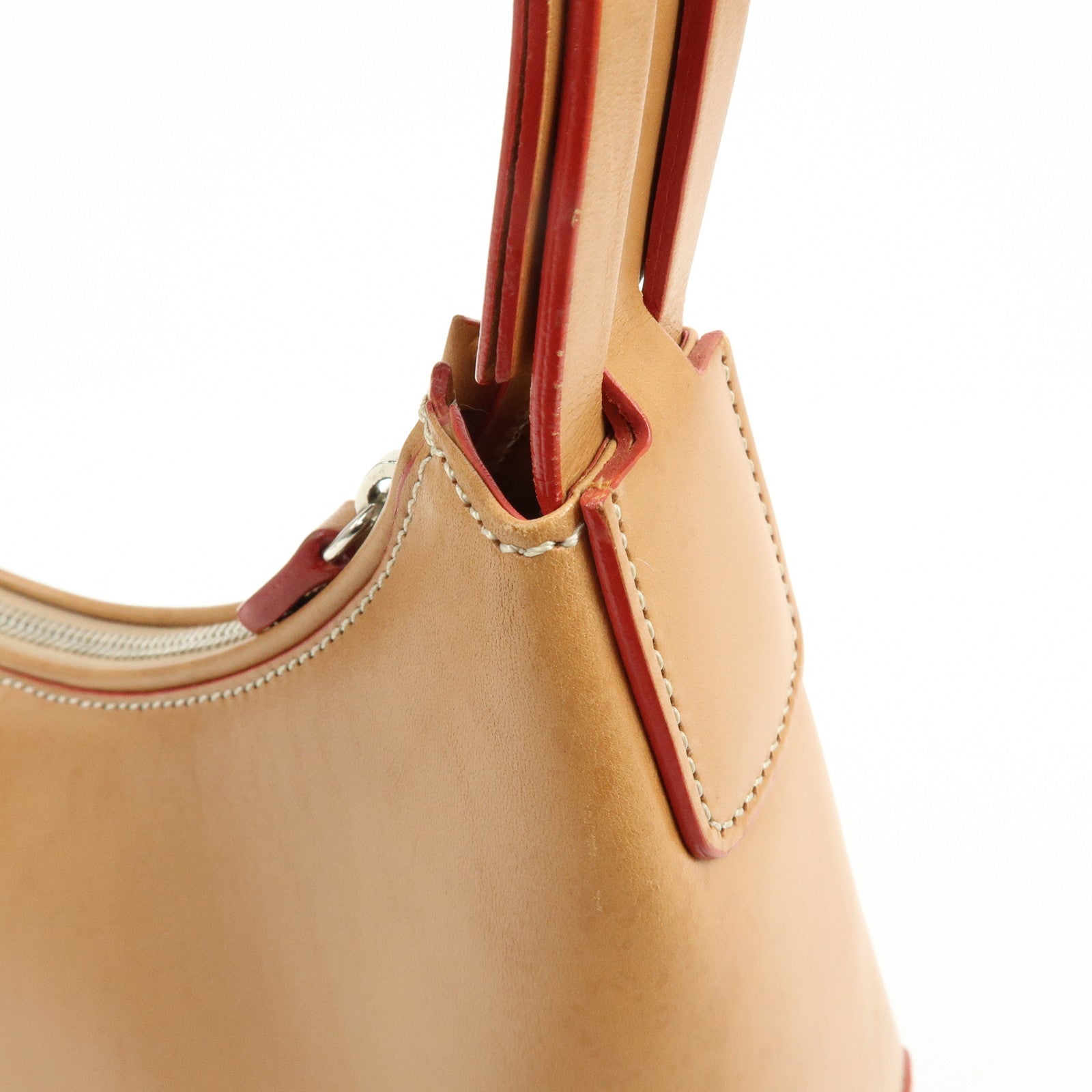 TOD'S Leather Stitched Shoulder Bag Hand Bag Camel