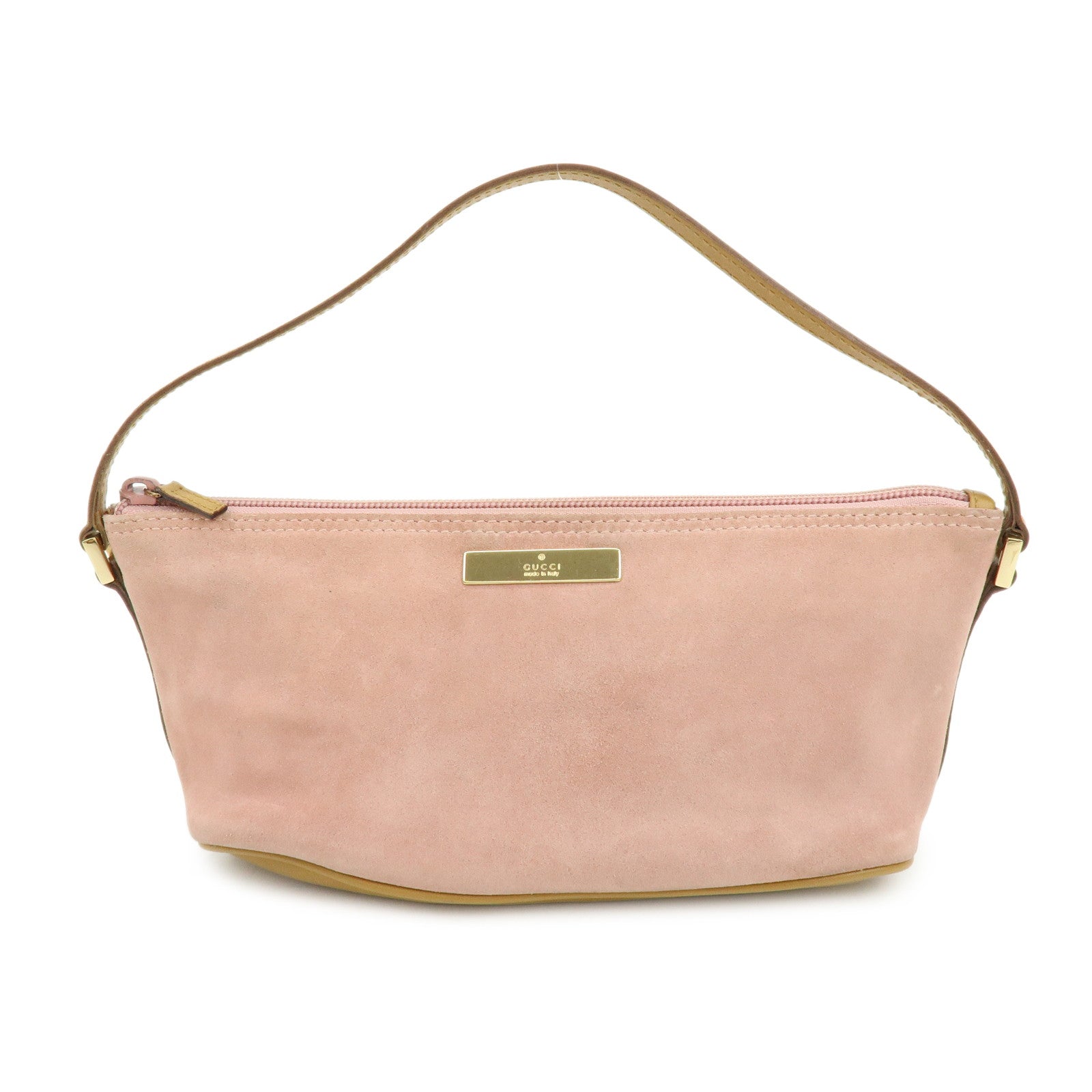 GUCCI Boat Bag Suede Leather Accessory Pouch Hand Bag Pink 039.1103