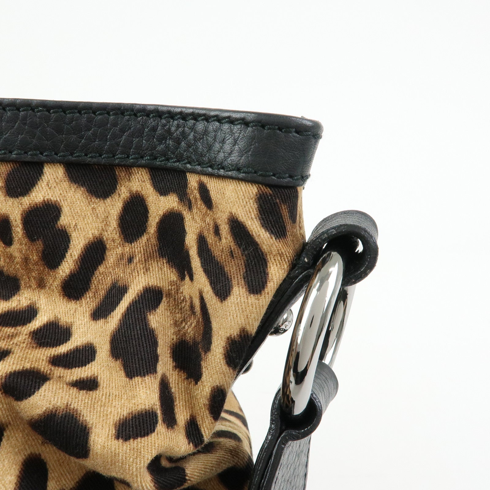 DOLCE & GABBANA Canvas Leather Shoulder Bag Leopard Brown Black