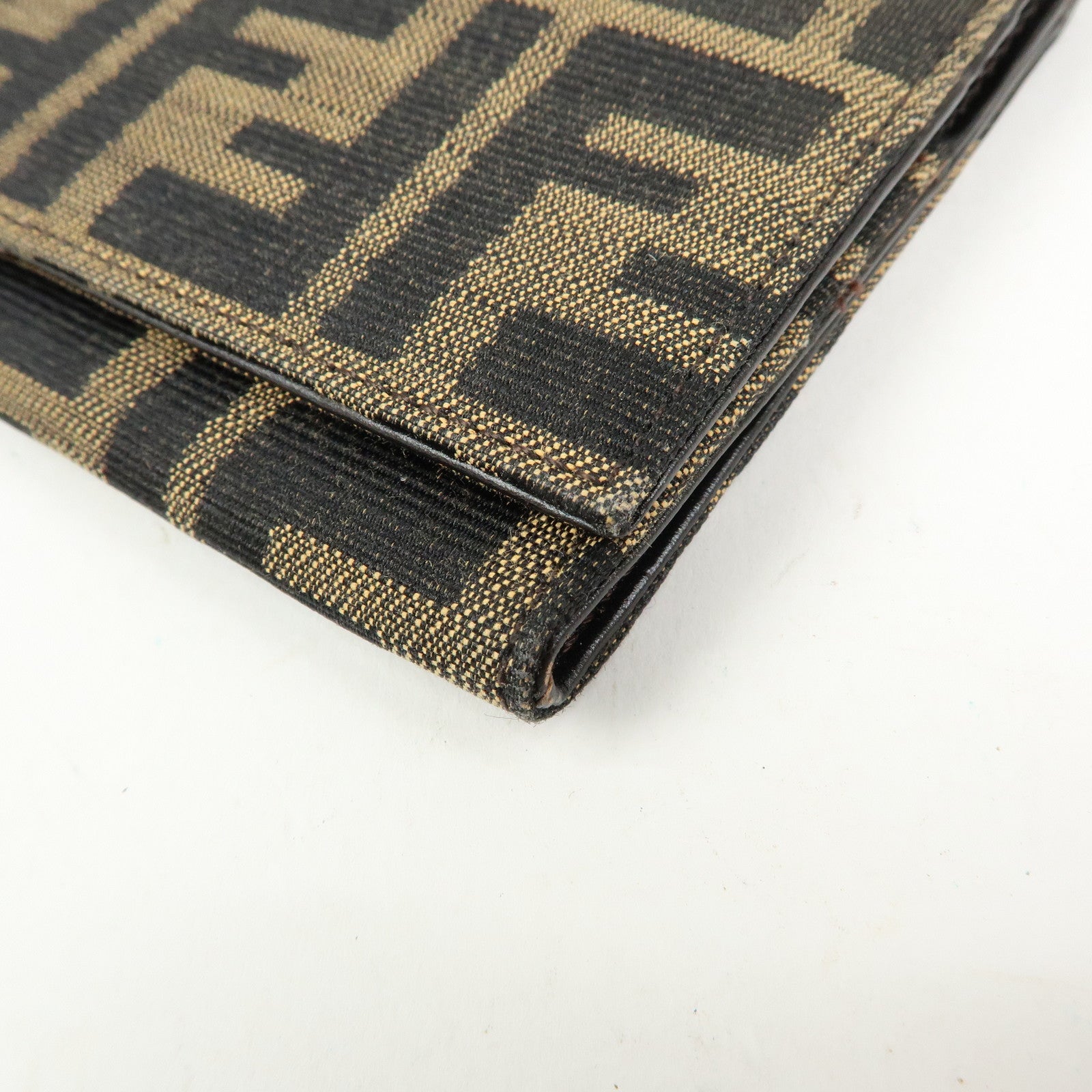 FENDI Zucca Canvas Bi-fold Long Wallet Black Brown 8M0009