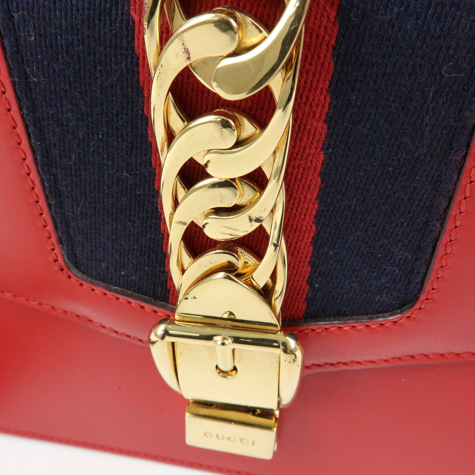 GUCCI Sylvie Sherry Leather Shoulder Bag Red Ribbon Red 421882