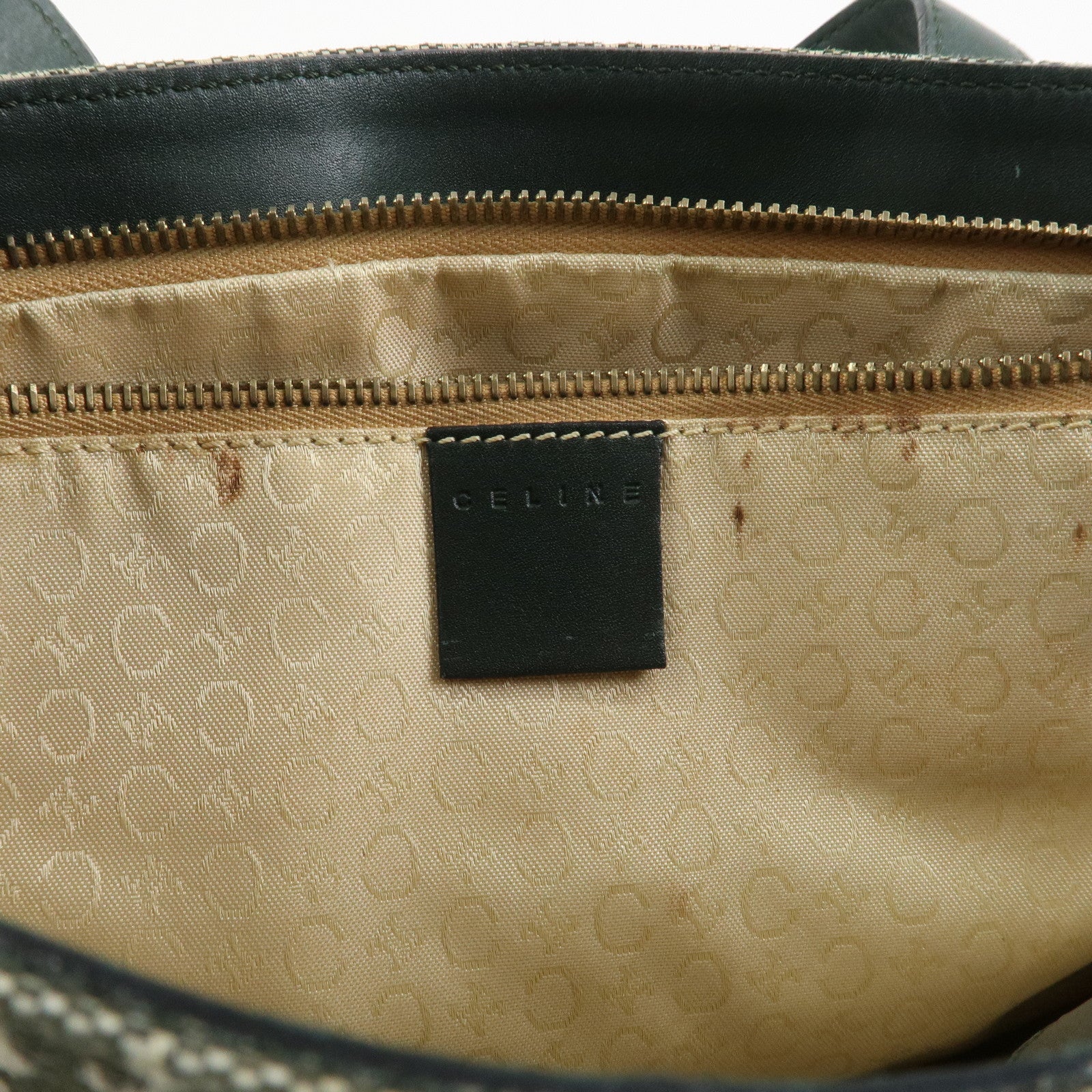 CELINE C Macadam Canvas Leather Tote Bag Shoulder Bag Dark Green