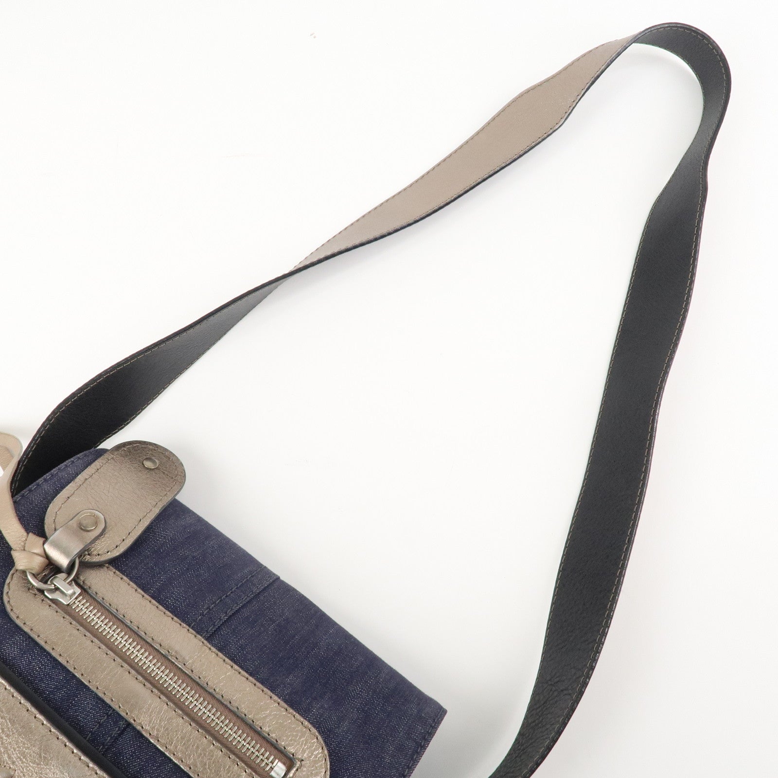 Chloe Denim Leather Shoulder Bag Crossbody Bag Indigo Blue Silver Used