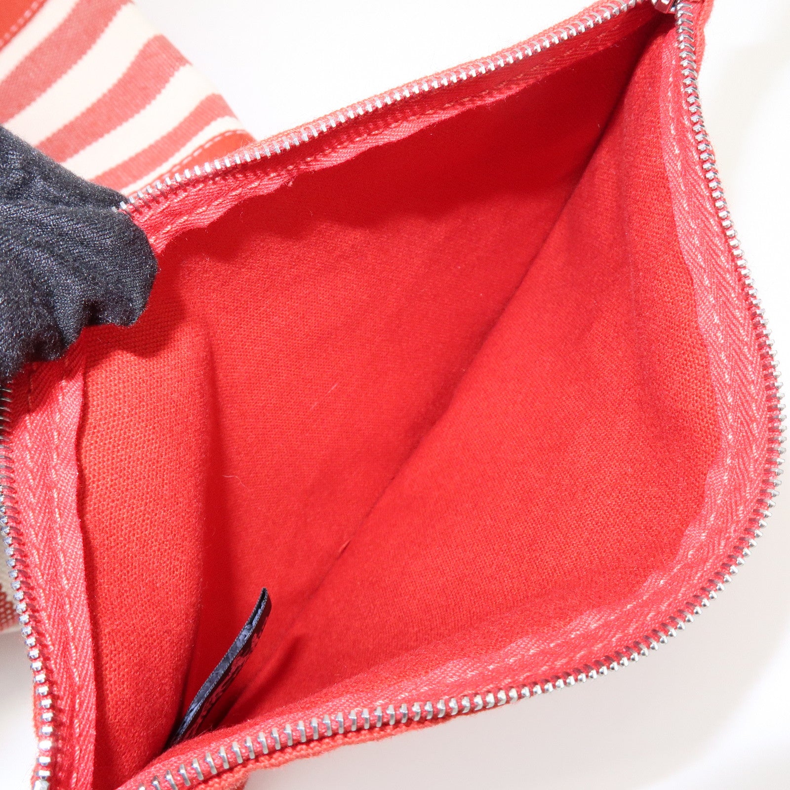 HERMES Canvas Cannes PM Tote Bag Hand Bag Red White
