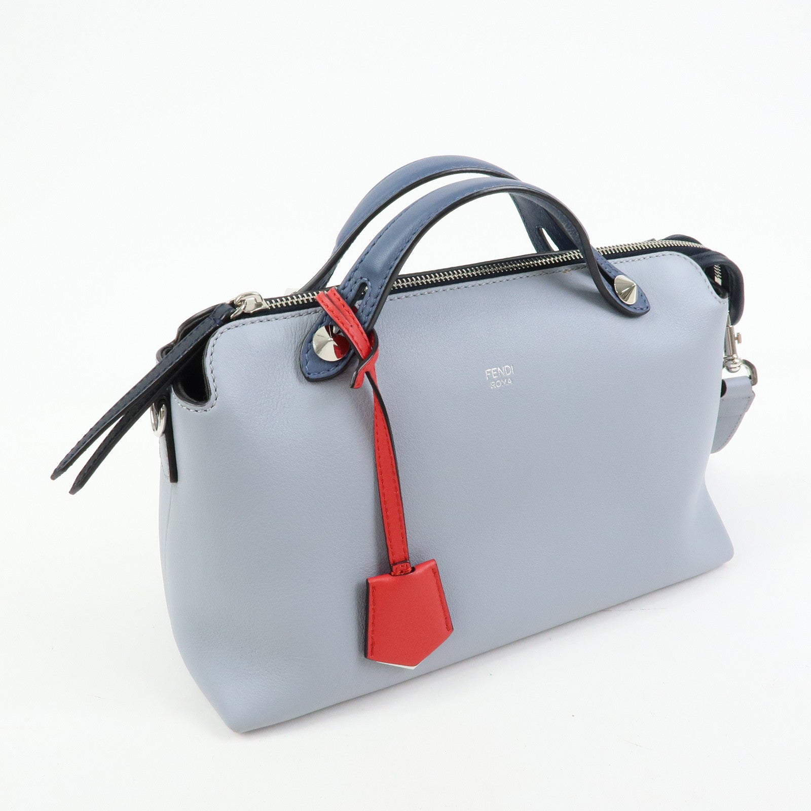 FENDI By The Way Leather Medium 2Way Bag Shoulder Bag Blue 8BL124