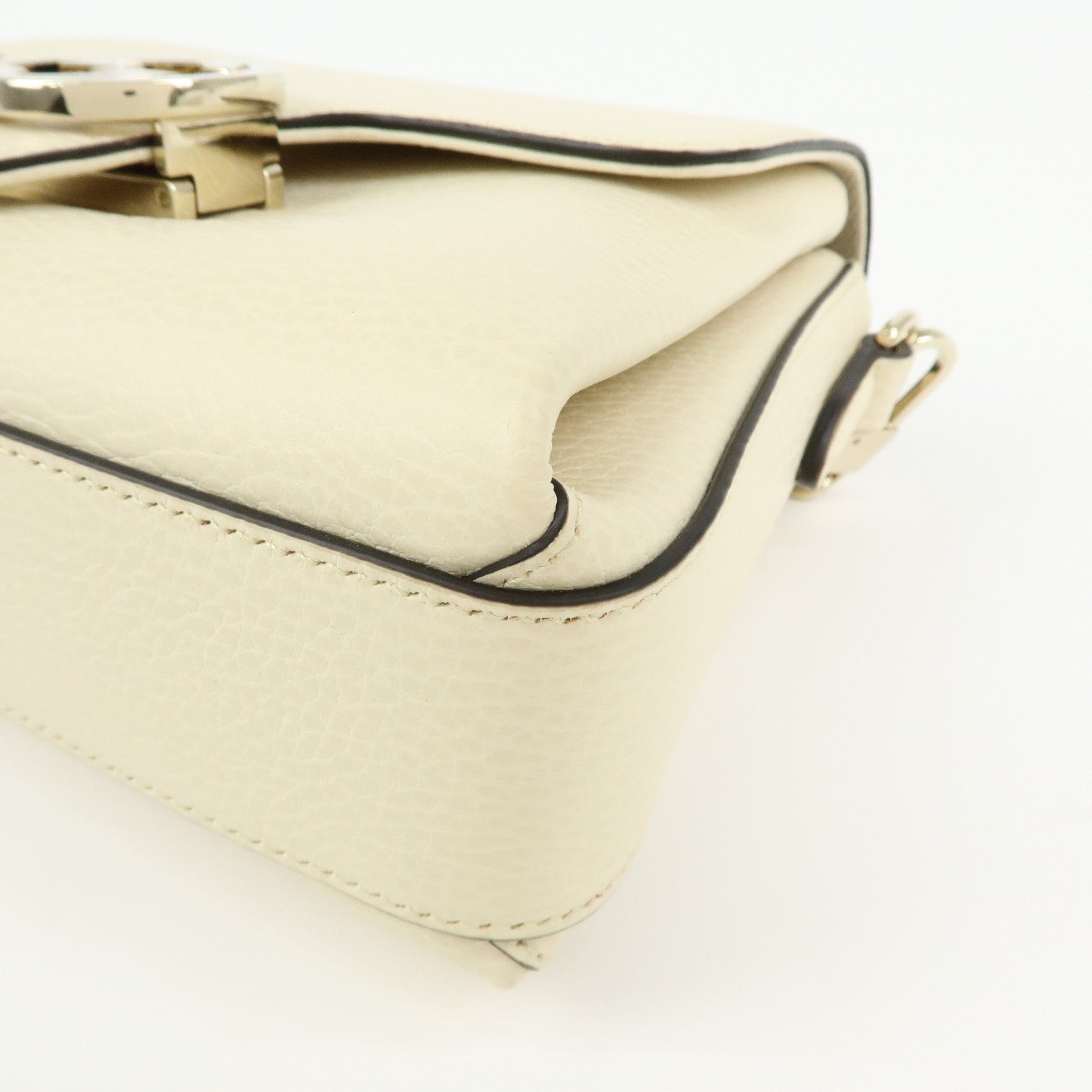 GUCCI Interlocking G Leather Chain Shoulder Bag Ivory 607720