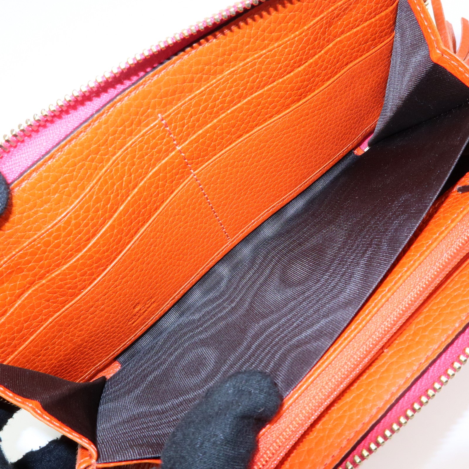 GUCCI Bamboo Leather Round Zippy Long Wallet Pink Orange 307984