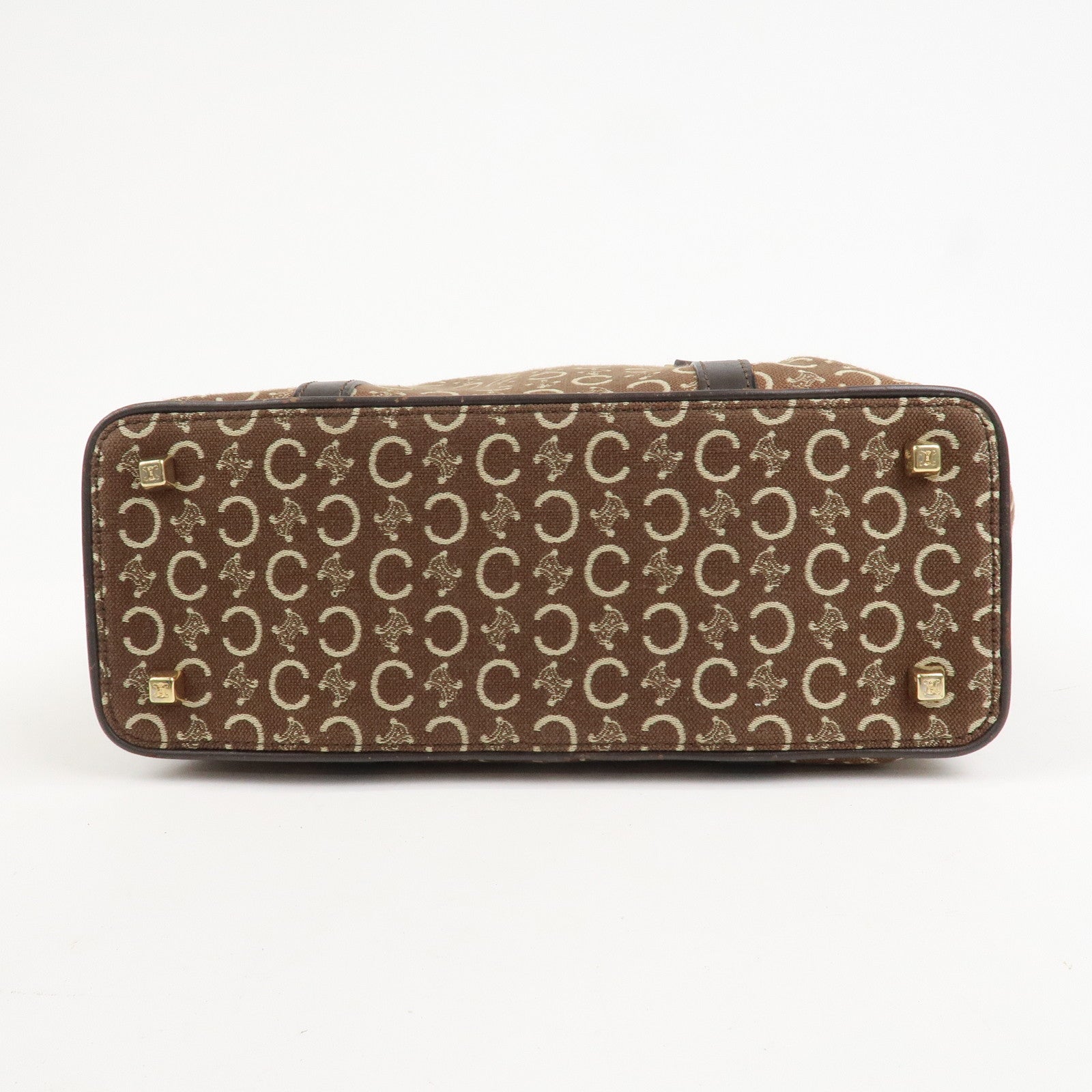 CELINE C Macadam Canvas Leather Hand Bag Brown Beige