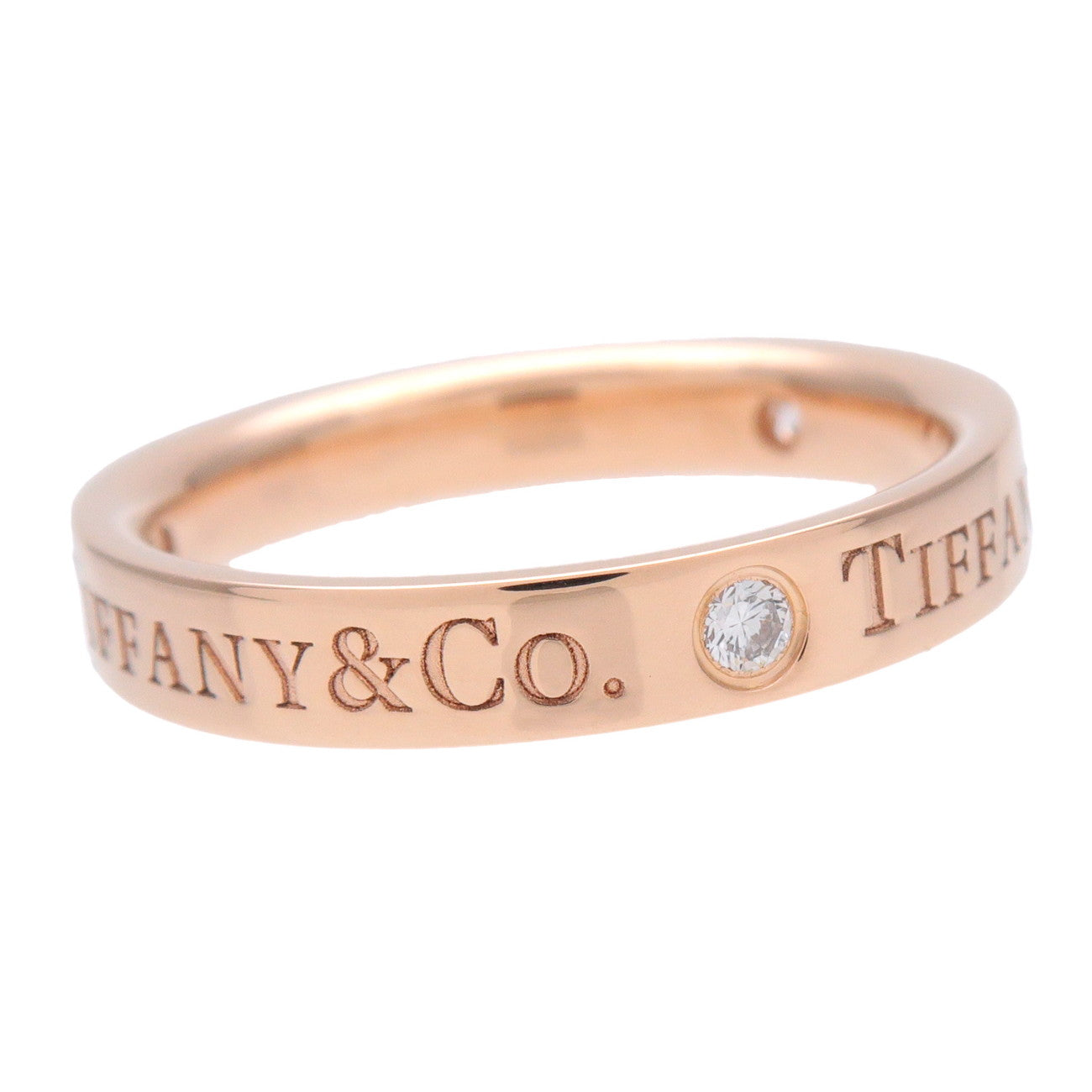 Tiffany & Co Flat Band Ring 3P Diamond K18 Rose Gold US4.5 EU48