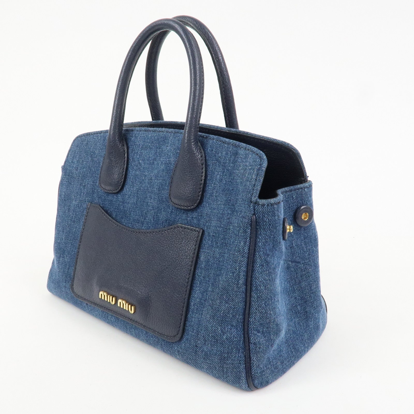 MIU MIU Madras Denim Leather 2Way Hand Bag Shoulder Bag 5BA130