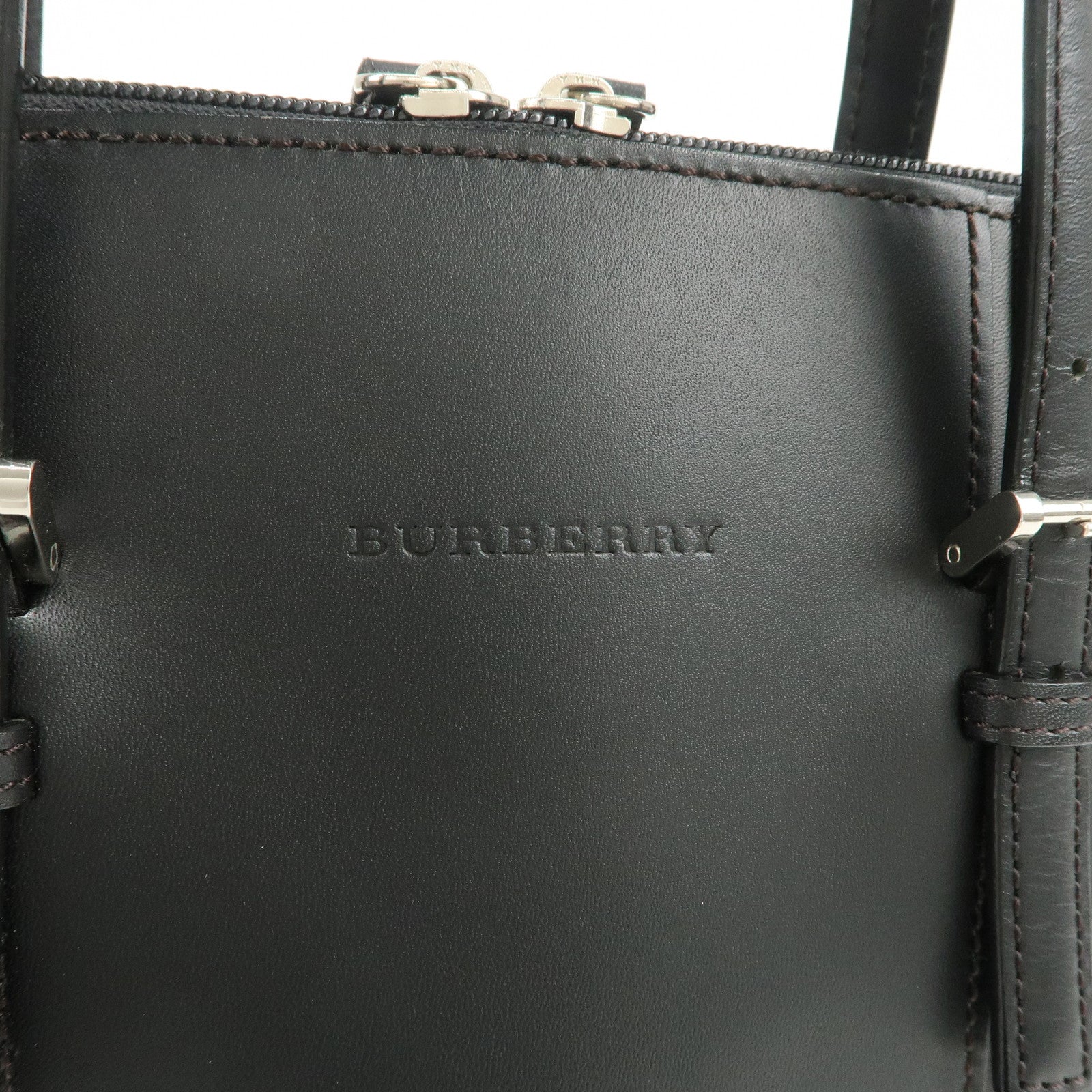 BURBERRY Logo Leather Hand Bag Black