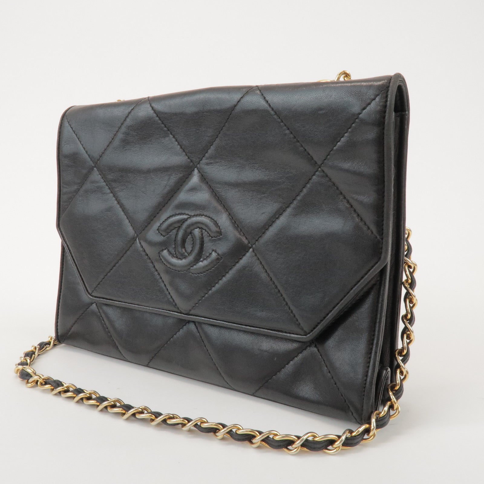 CHANEL Matelasse COCO Mark Lamb Skin Chain Shoulder Bag Black