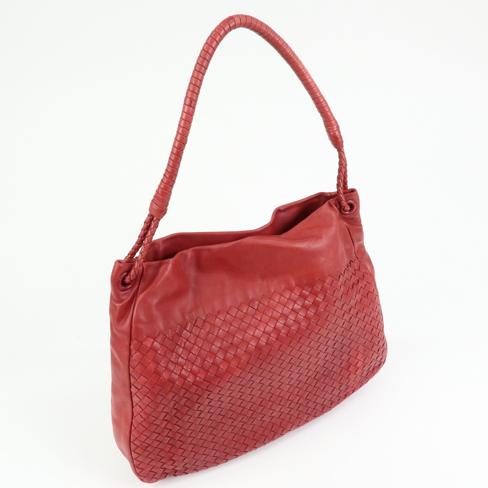 BOTTEGA VENETA Intrecciato Leather Shoulder Bag Red 132369