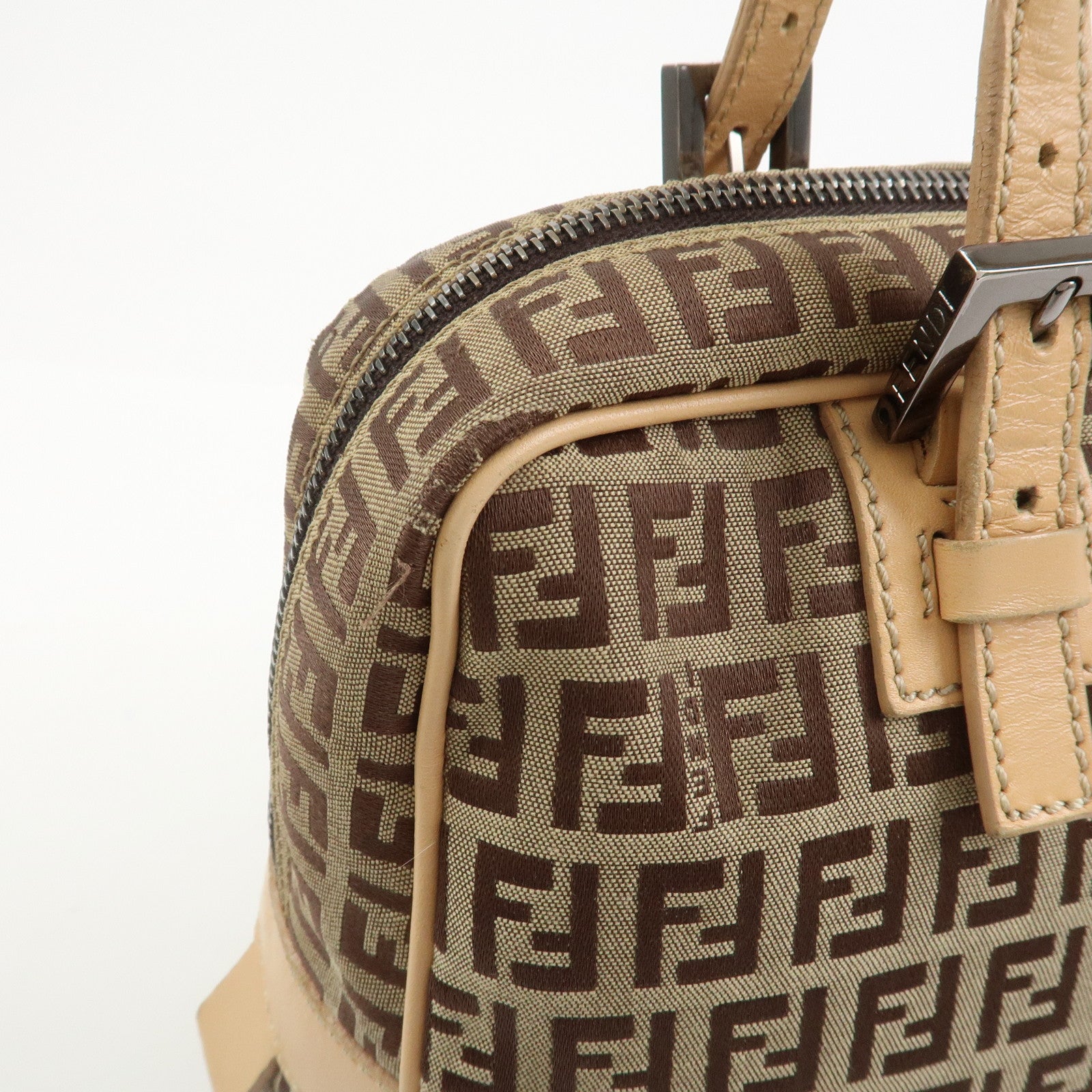 FENDI Zucchino Canvas Leather Hand Bag Shoulder Bag Beige 8BN005