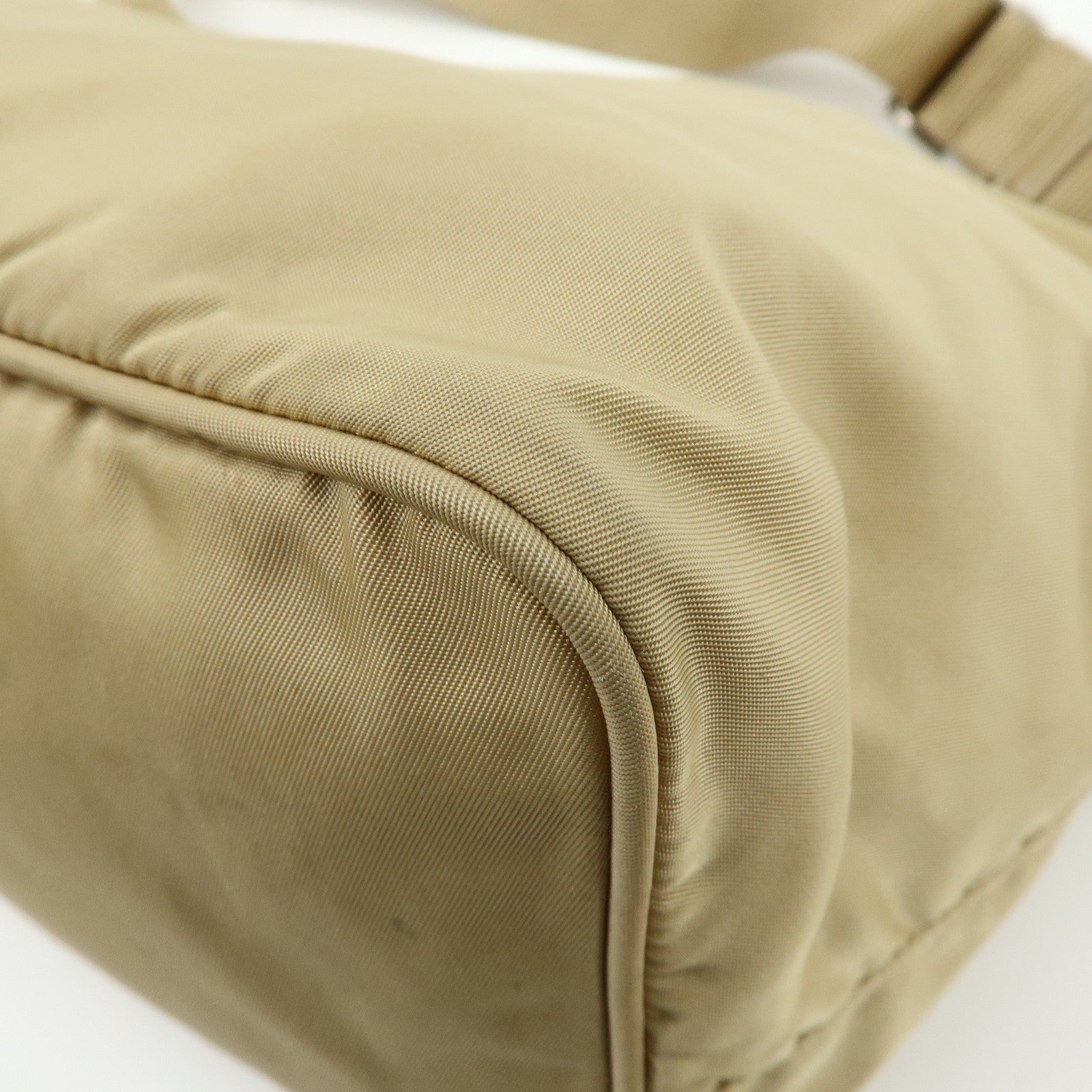 PRADA Triangle Logo Nylon Leather Shoulder Bag Hand Bag Beige
