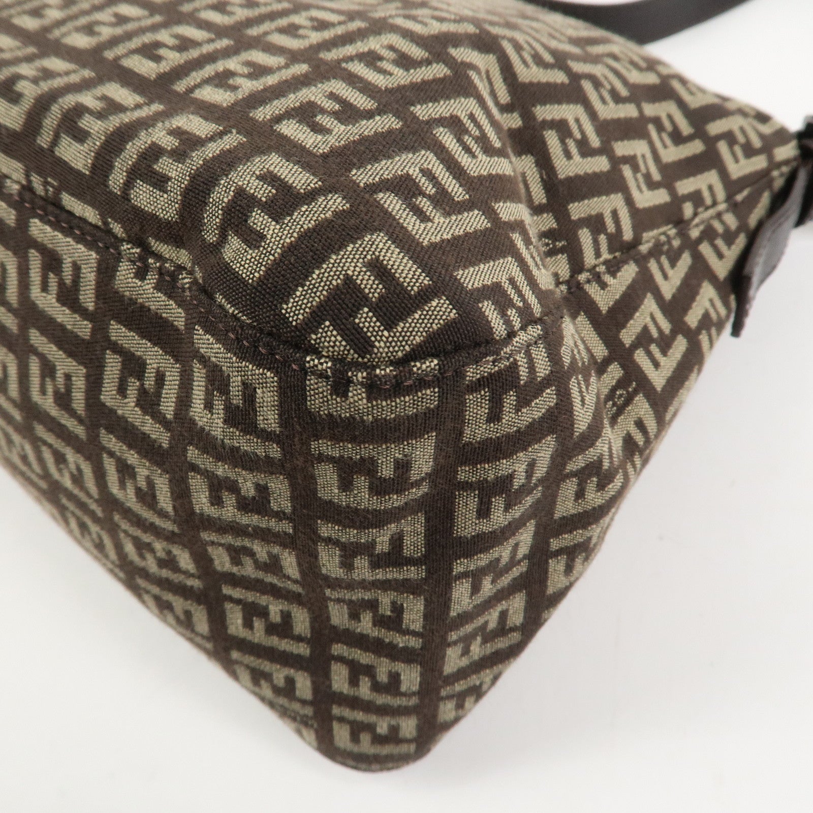 FENDI Mamma Baguette Zucchino Shoulder Bag Brown Beige 8BR001