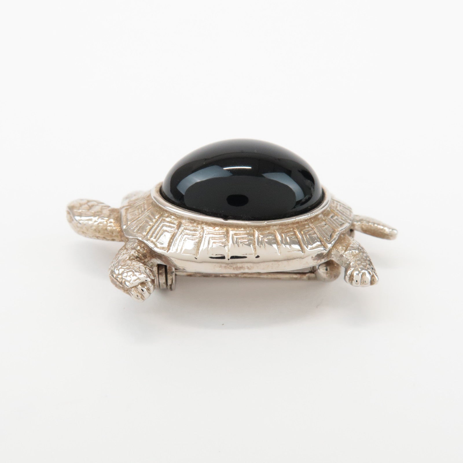 Ferragamo Metal Stone Accessory Turtle Brooch Silver Black
