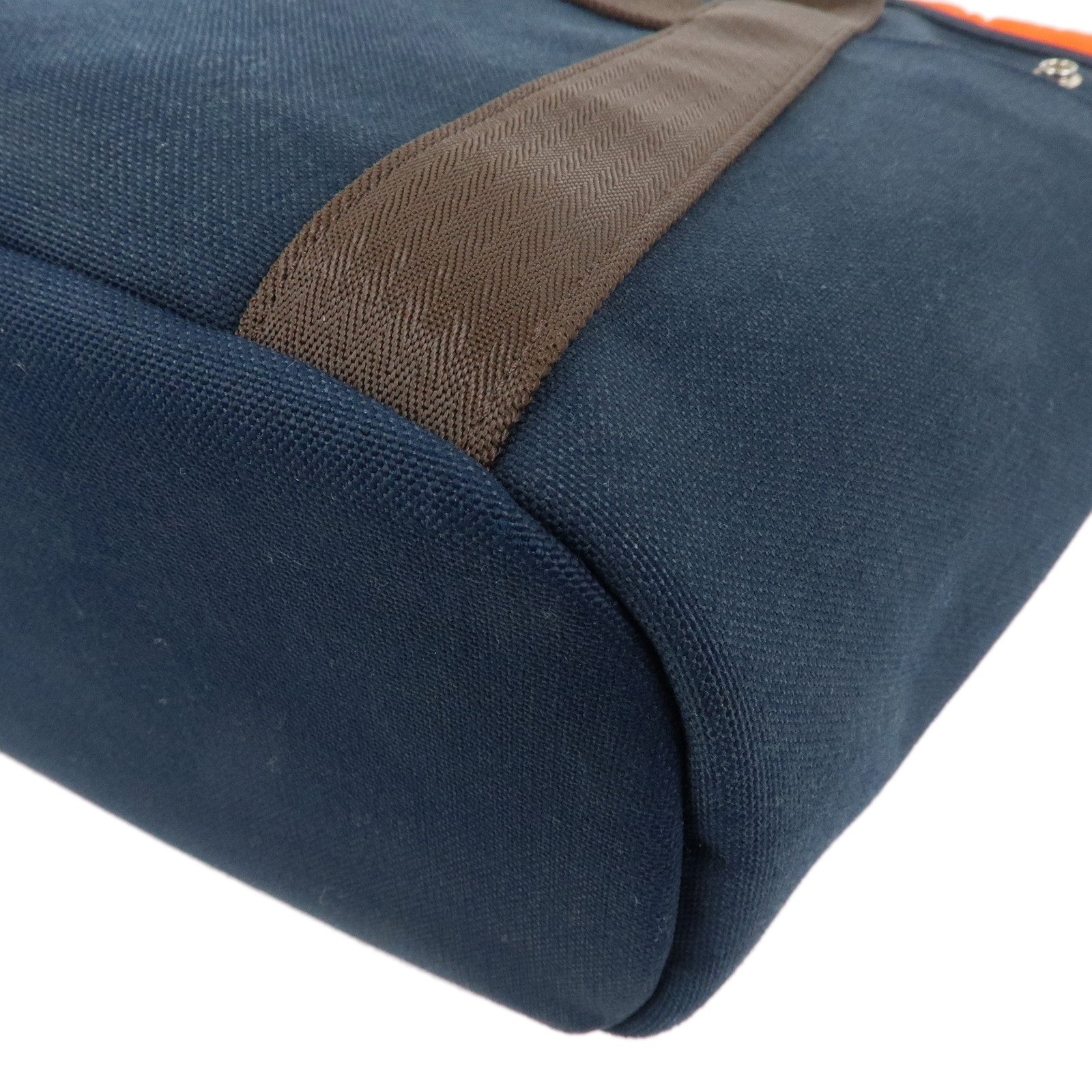 HERMES Sac de Pansage Groom Canvas 2Way Tote Hand Bag Navy Brown