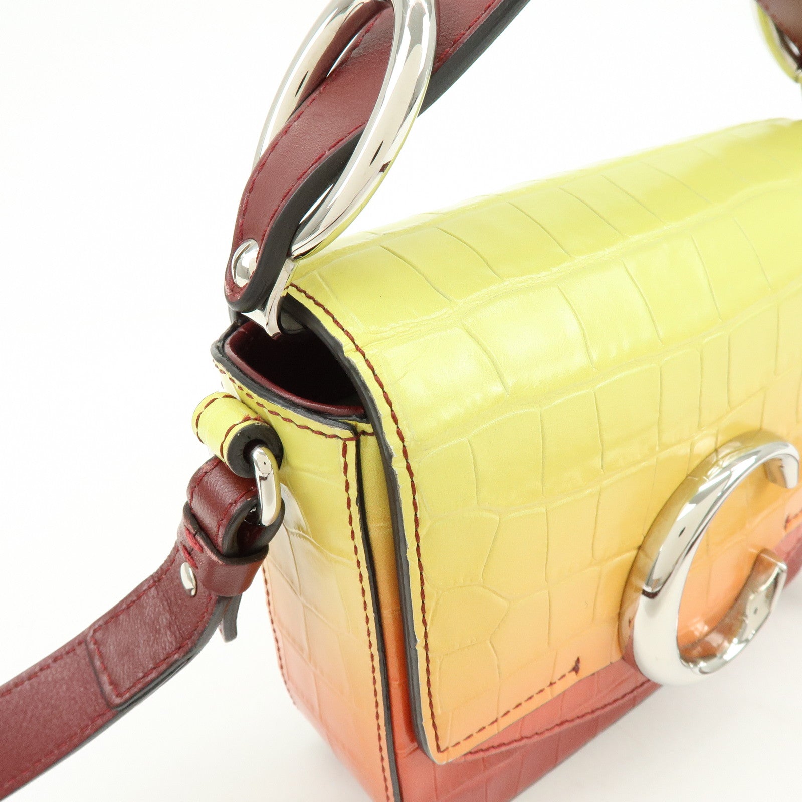 Chloe C Engrabed Leather 2Way Bag Shoulder Bag Bordeaux Yellow