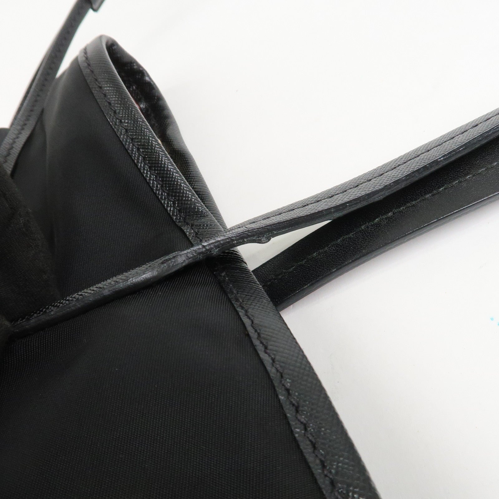PRADA Logo Nylon Saffiano Leather Tote Bag Shoulder Bag Black
