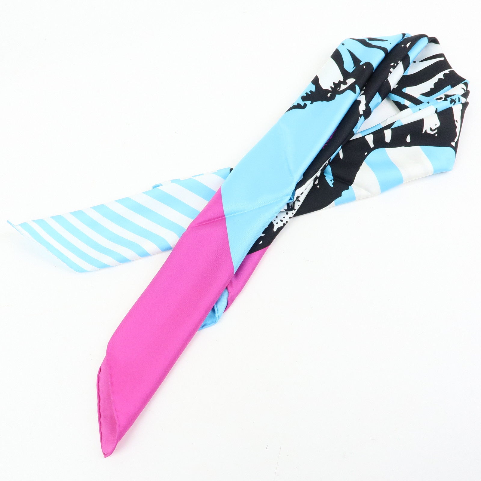 Christian Dior Silk 100％ Zebra Scarf Shawl Light Blue Pink
