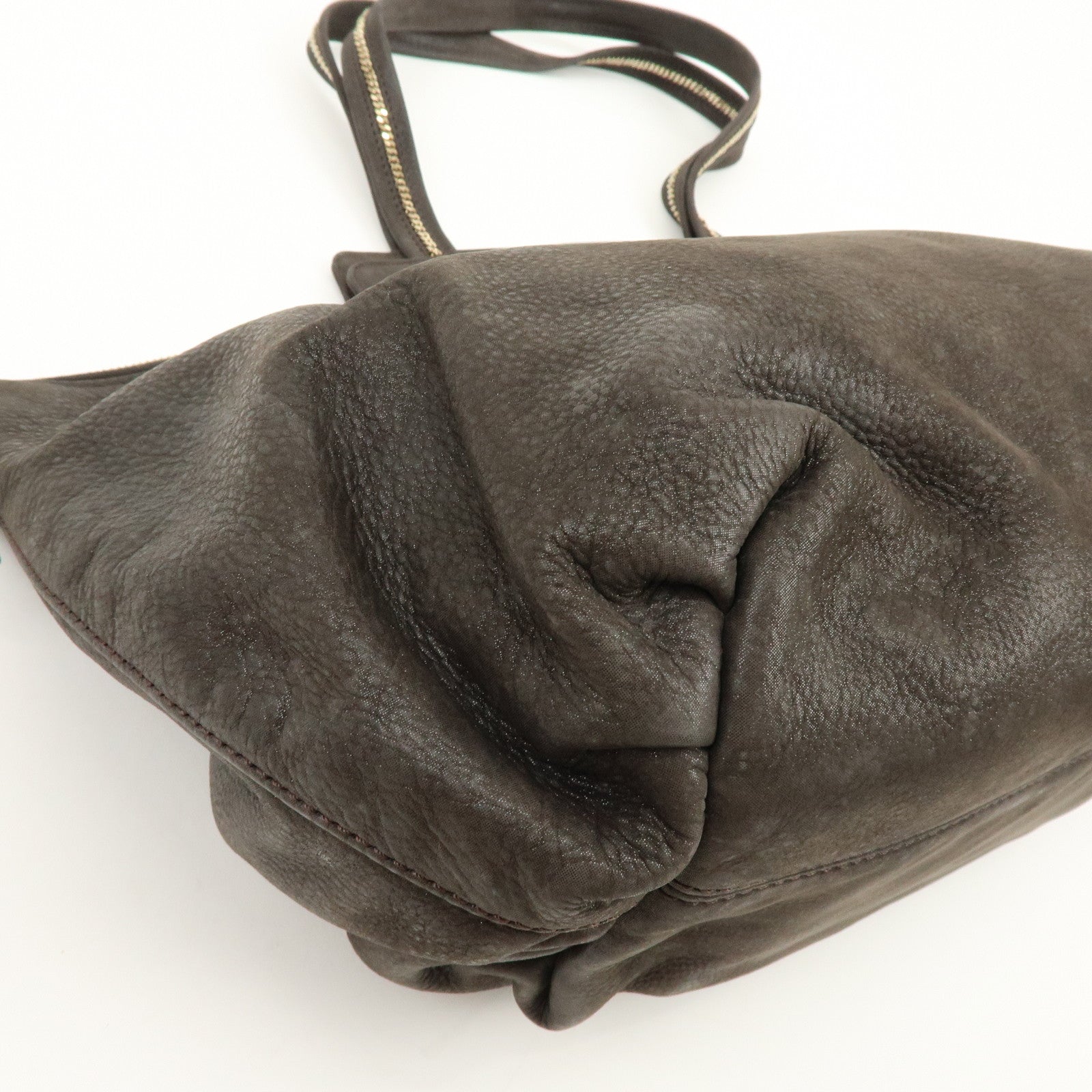 FENDI Leather Tote Bag Shoulder Bag Dark Brown 8BR636