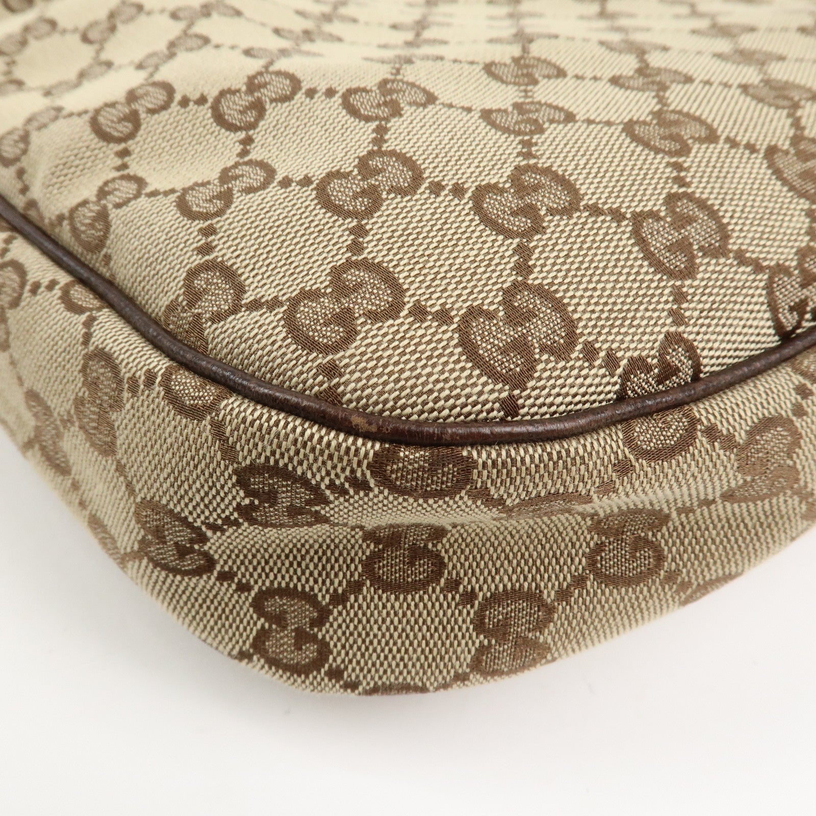 GUCCI GG Canvas Leather Shoulder Bag Hand Bag Beige Brown 153010