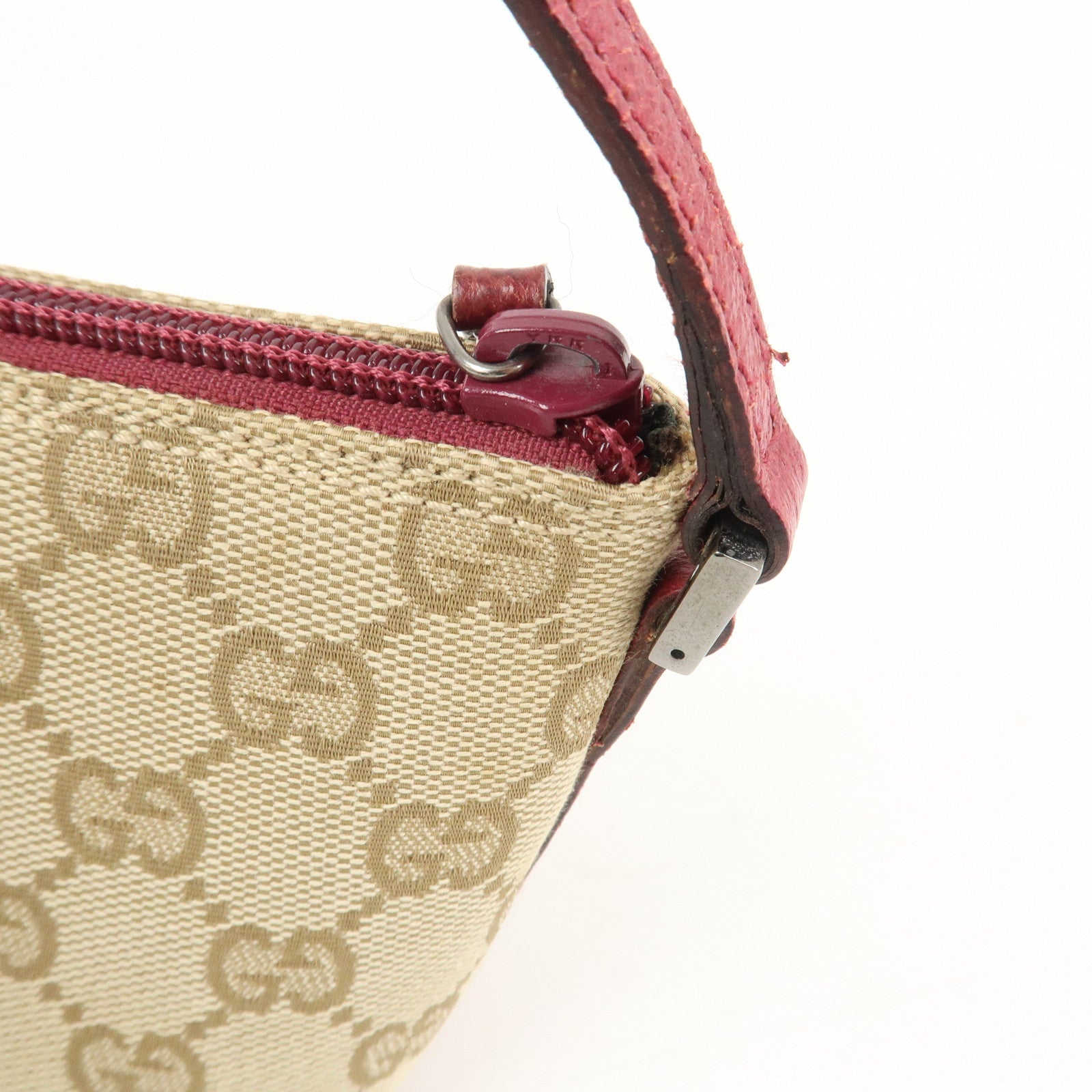 GUCCI Boat Bag GG Monogram Canvas Hand Bag  Beige Bordeaux 07198
