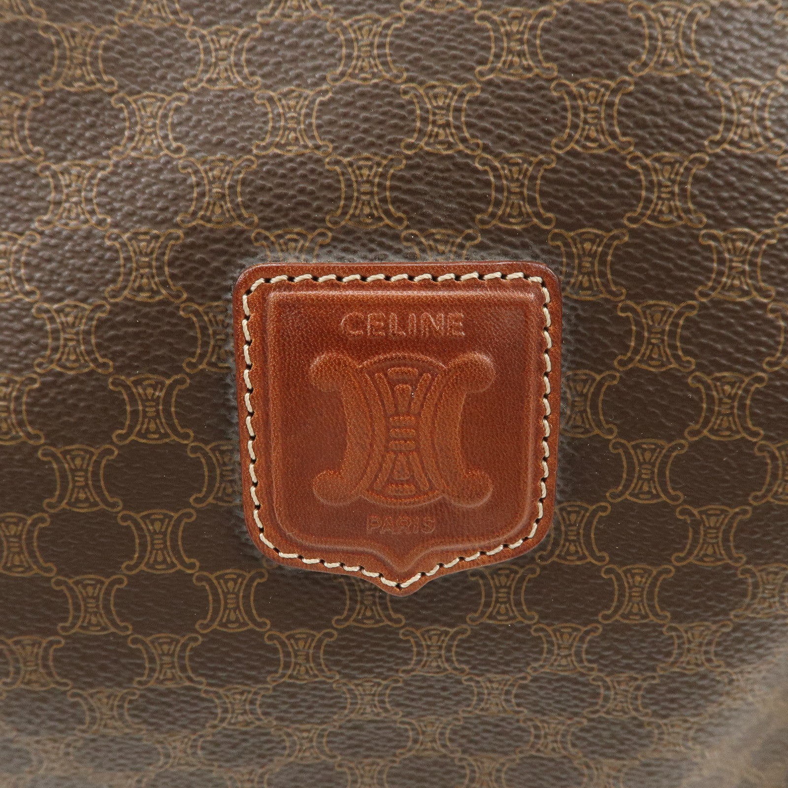 CELINE Macadam PVC Leather Hand Bag Brown Gold HDW