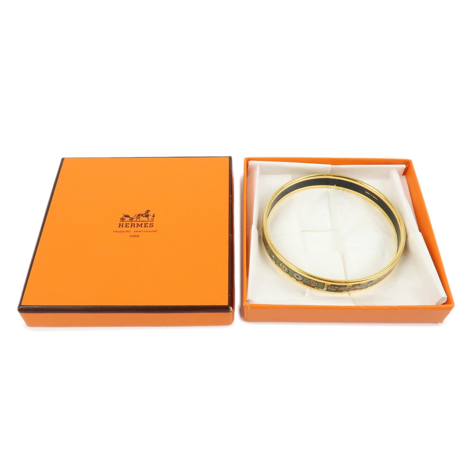 HERMES Email PM Gold Plated Bangle Bracelet Gold Green