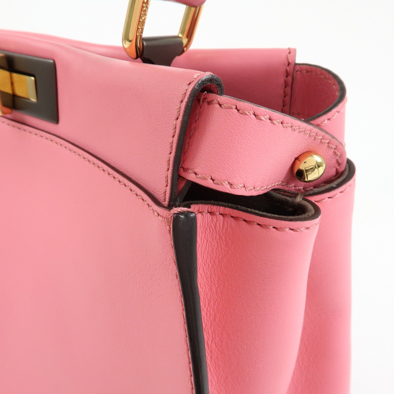 FENDI Peekaboo Leather 2Way Bag Hand Bag Shoulder Bag Pink 8BN290