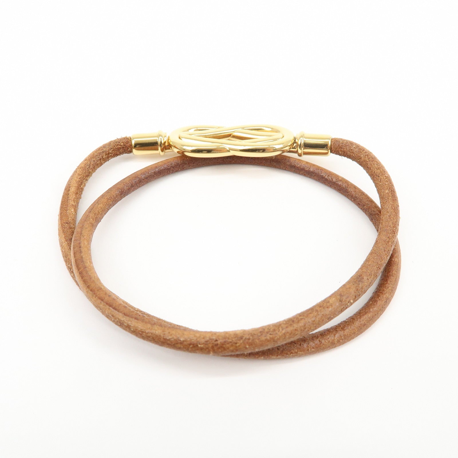 HERMES Leather Double Tour Atame Metal Bracelet Choker Brown