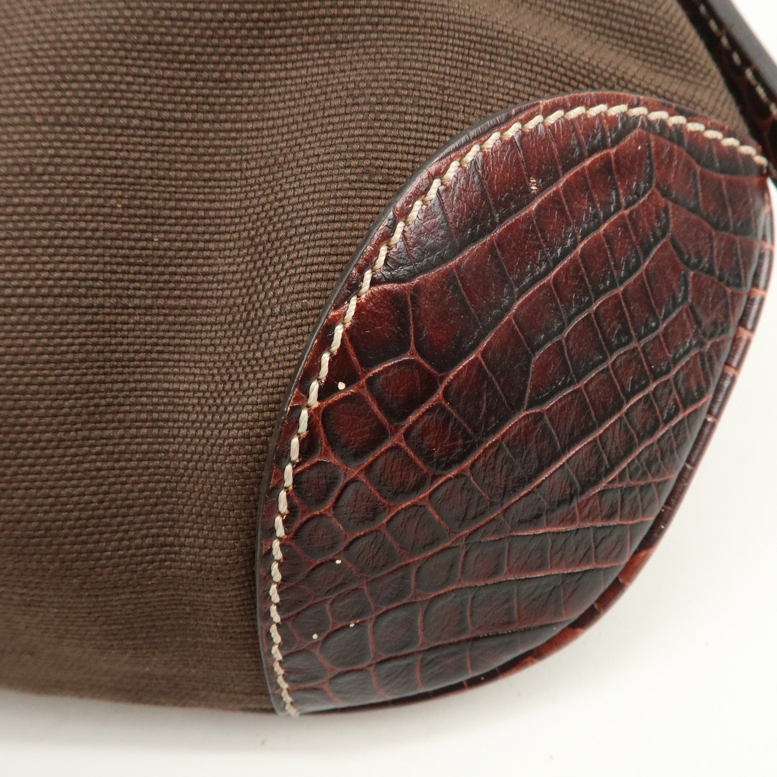 CELINE Canvas Leather Shoulder Bag Hand Bag Brown