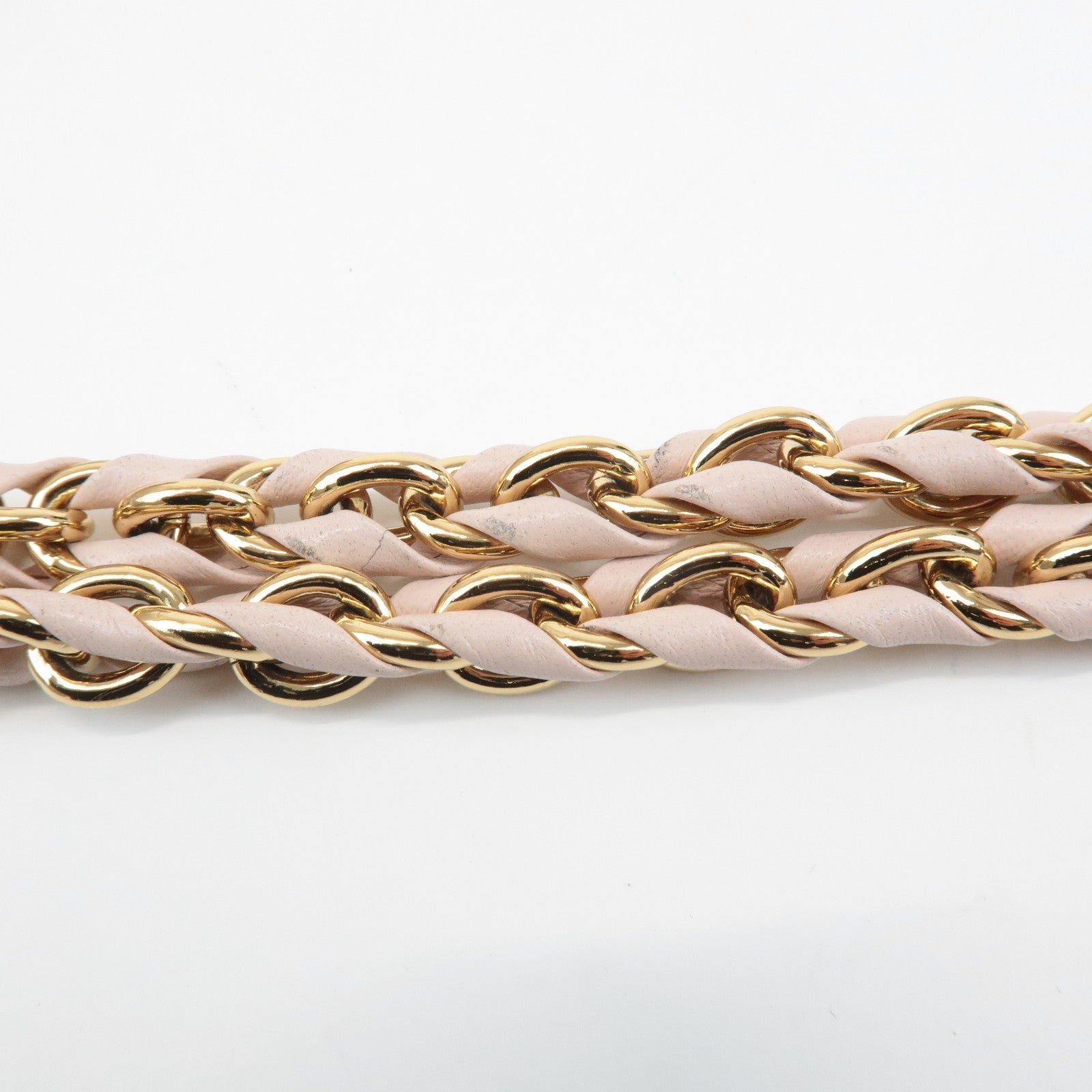 Ferragamo Vara Leather Ribbon Chain Shoulder Bag Pink Used