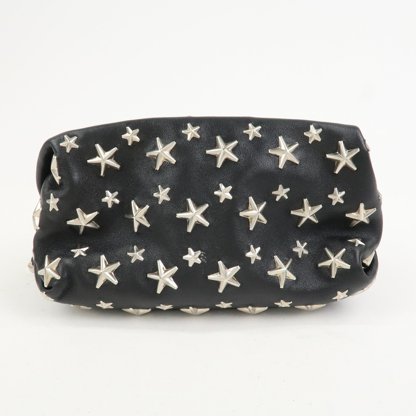 JIMMY CHOO Leather Star Studs Pouch Cosmetic Pouch Makeup Bag Black