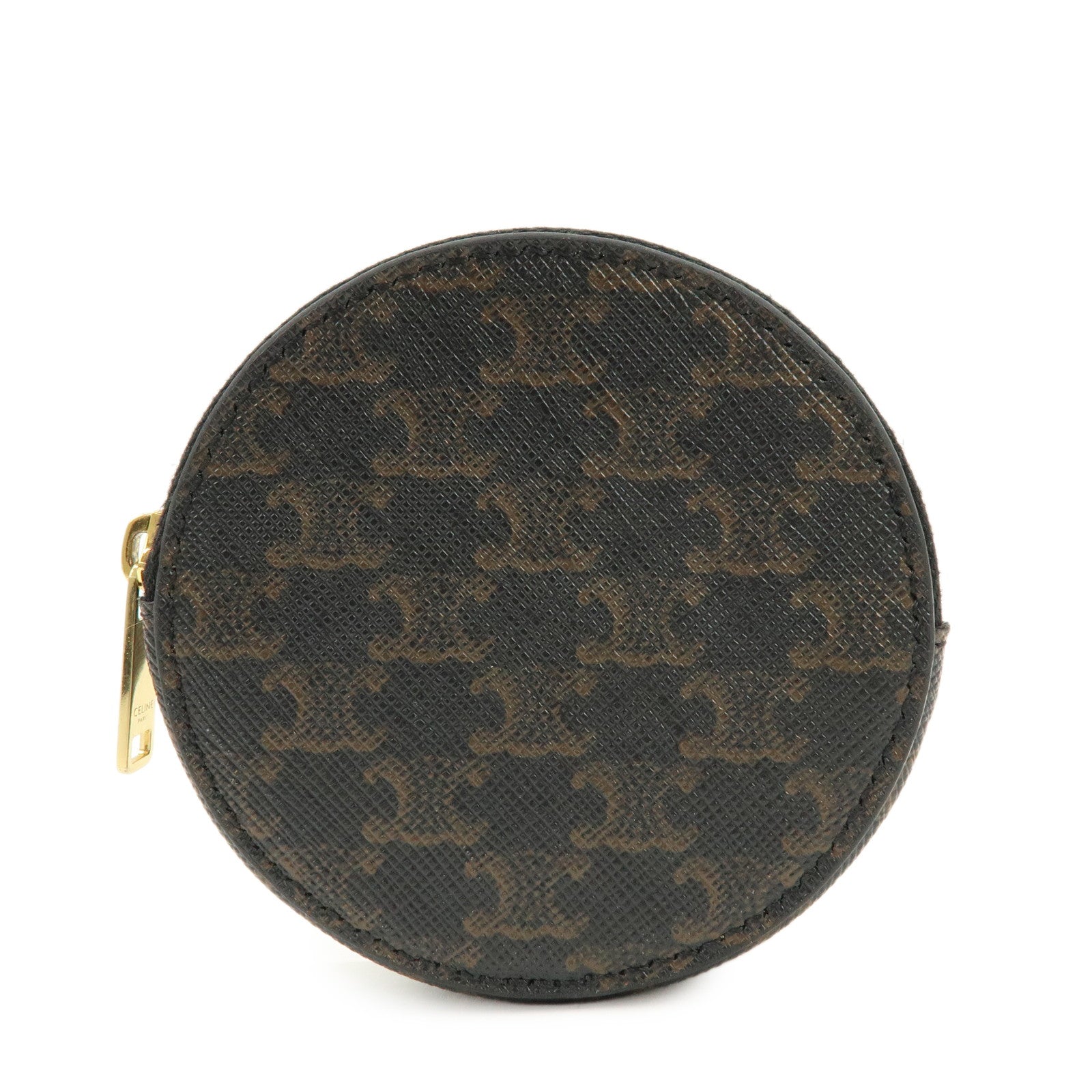 CELINE Triomphe PVC Leather Coin Case Coin Wallet Black Brown