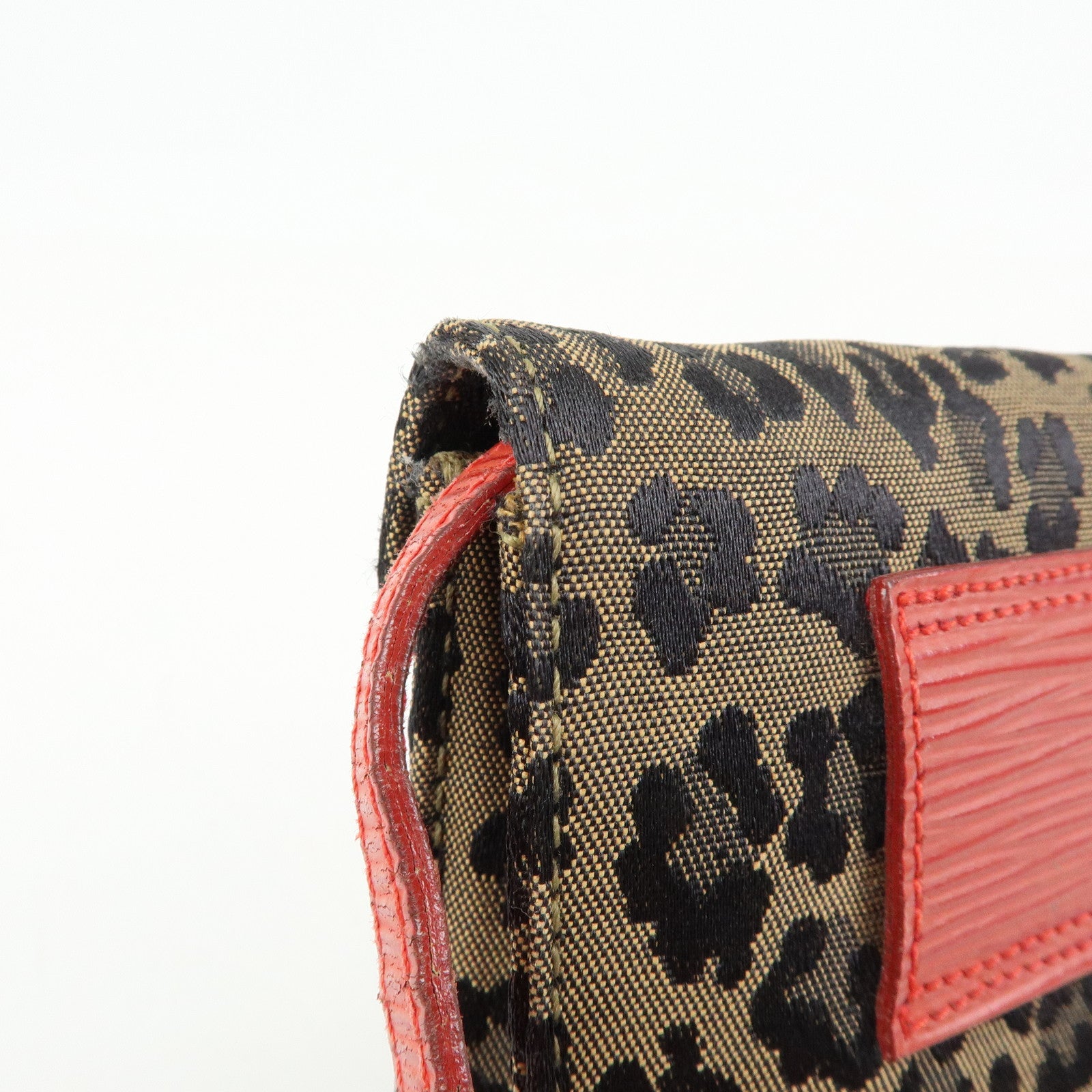 FENDI Leopard Canvas Leather 2Way Shoulder Bag Waist Bag Brown Red
