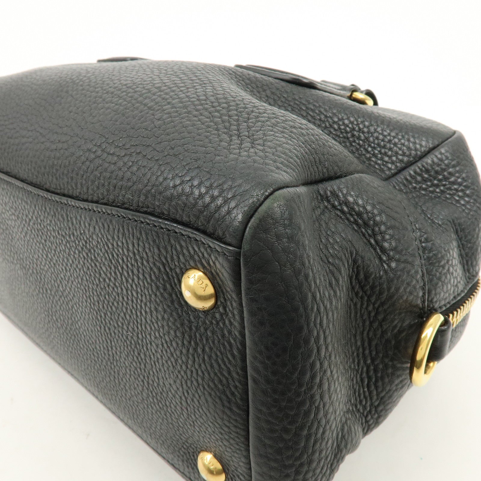 PRADA Logo Leather Boston Bag Shoulder Bag Black B3091M