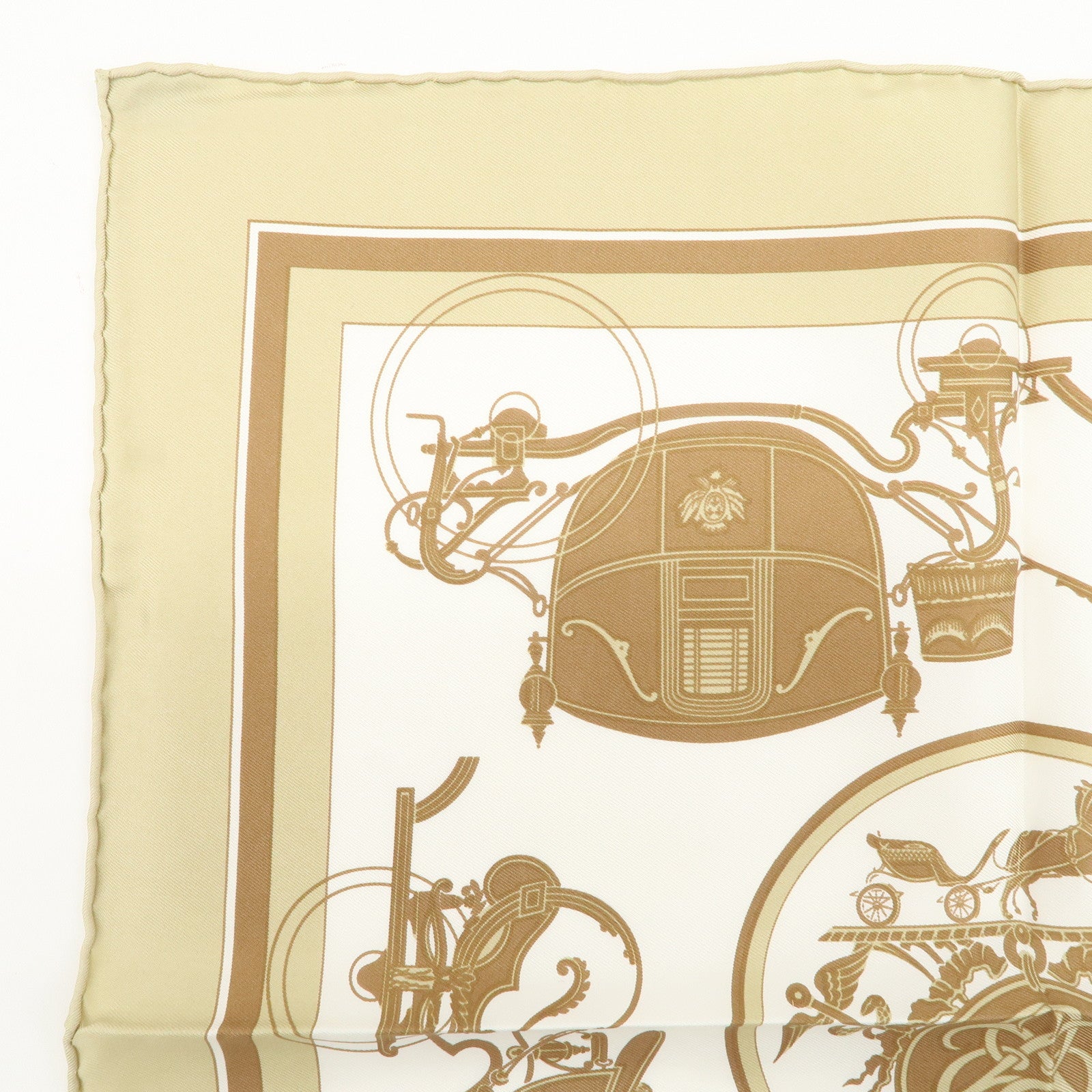HERMES Carre 40 Silk 100% Scarf EX-LIBRIS Beige White