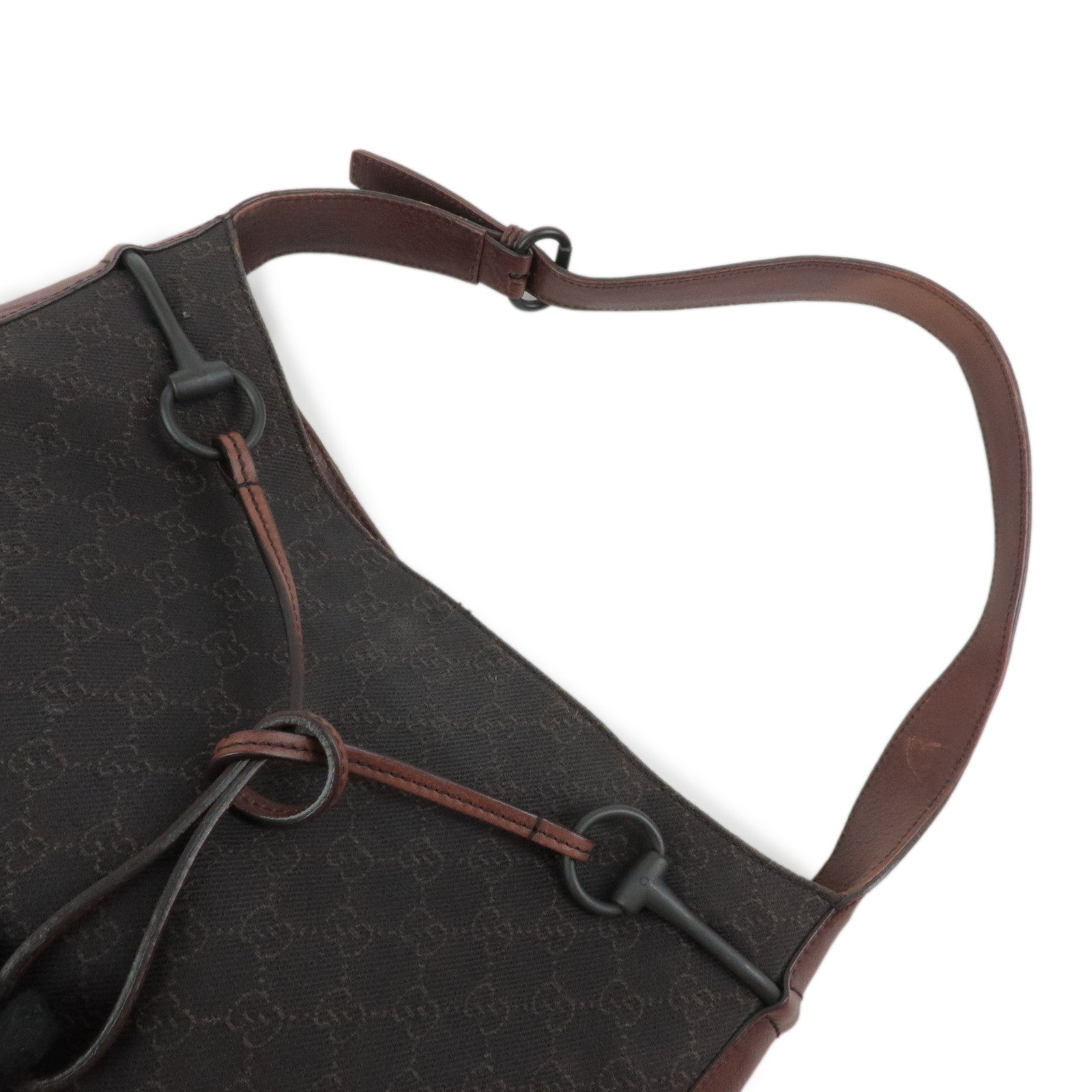 GUCCI Horsebit GG Monogram Leather Shoulder Bag Dark Brown 17325