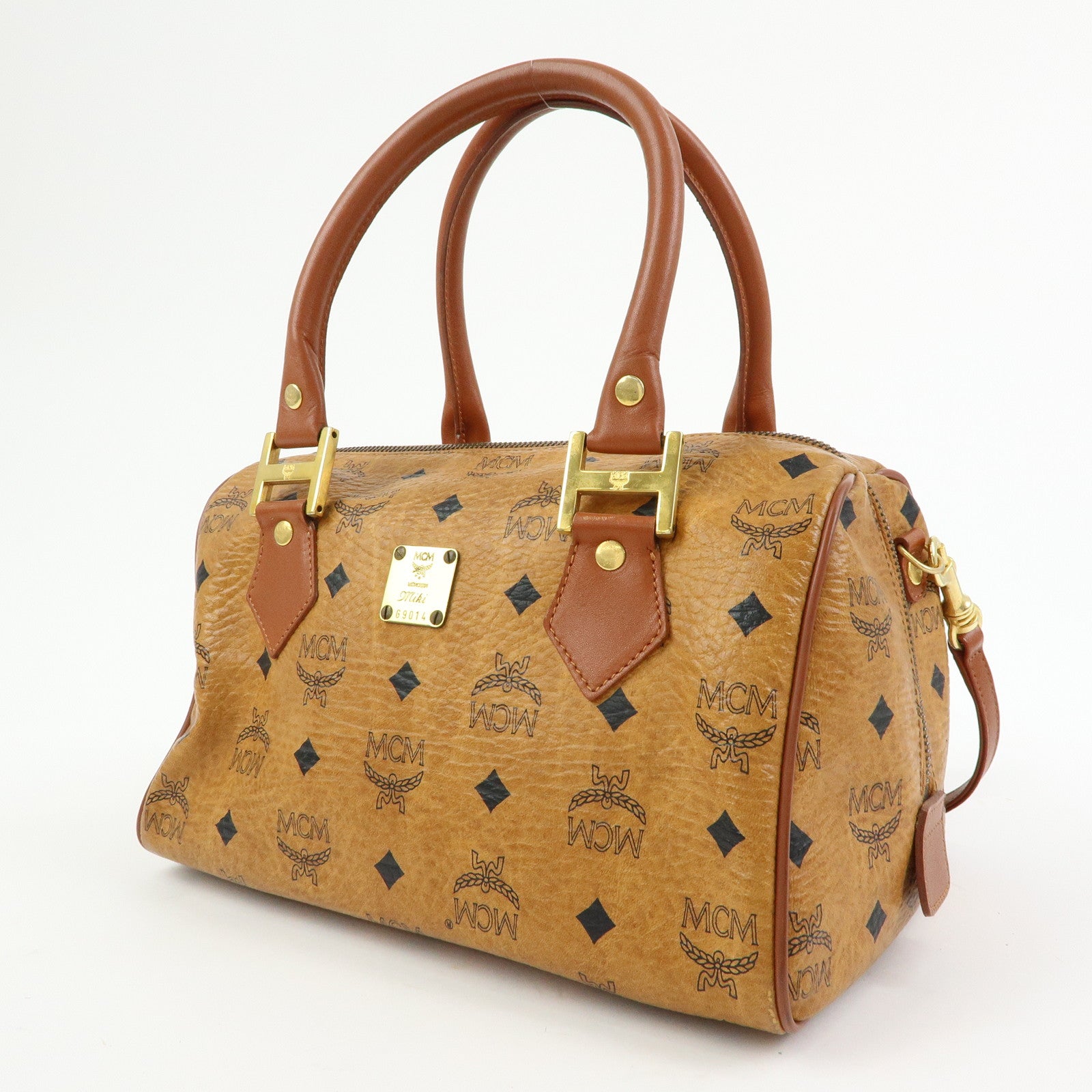 MCM Visetos PVC Leather 2Way Bag Hand Bag Boston Bag Brown